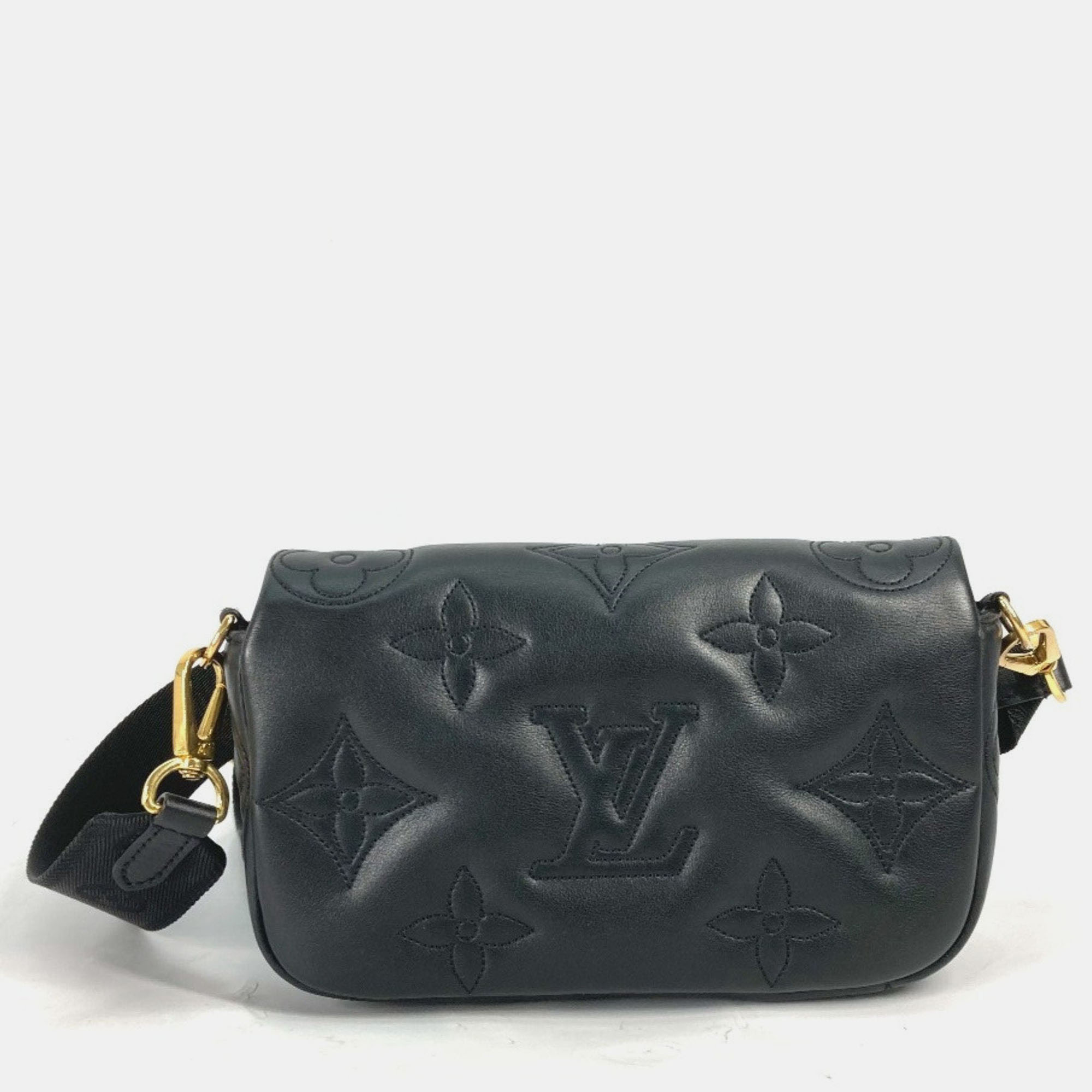 Pre-owned Louis Vuitton Bubblegram Black Leather Wallet On Strap