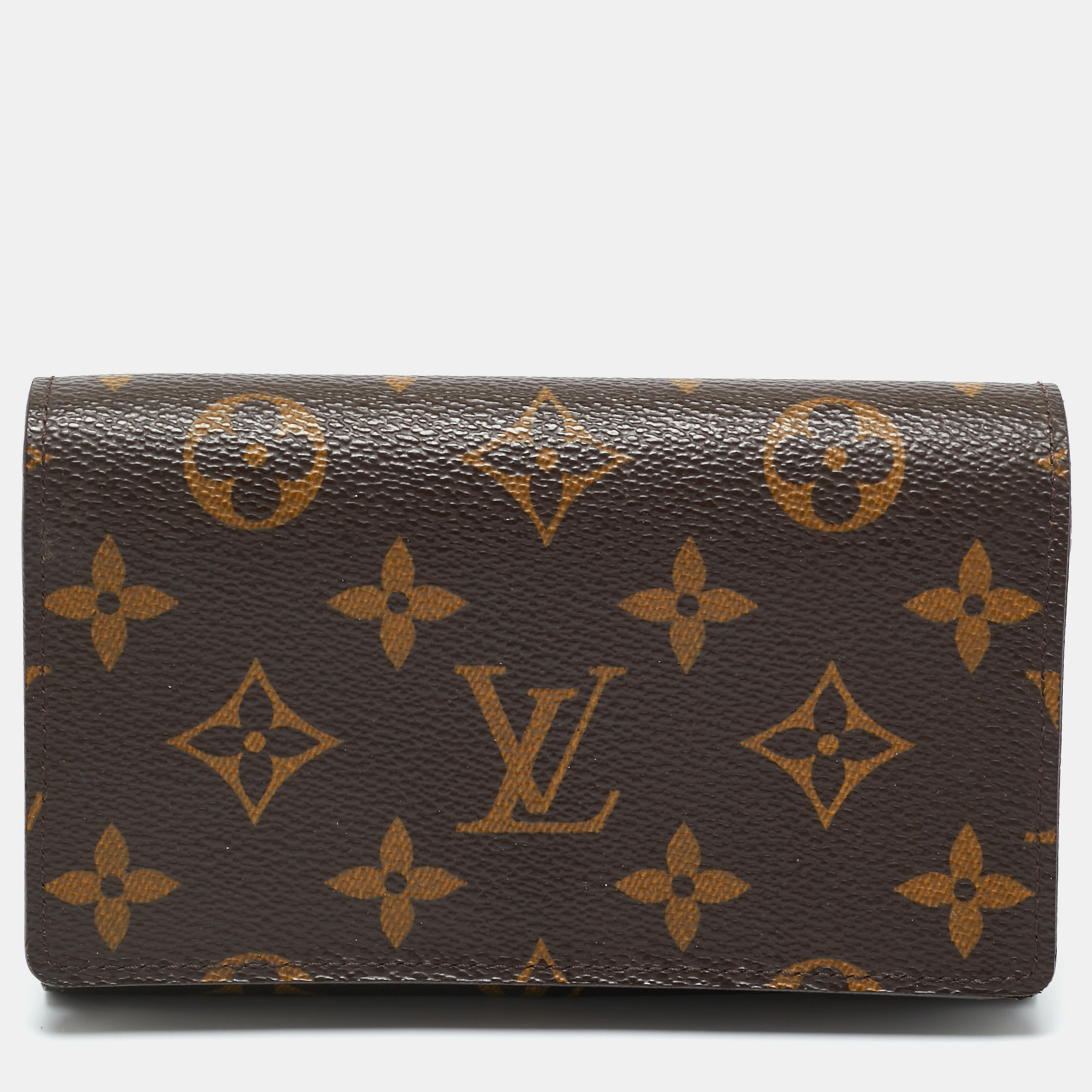Pre-owned Louis Vuitton Monogram Canvas Porte Monnaie Tresor Wallet In Brown