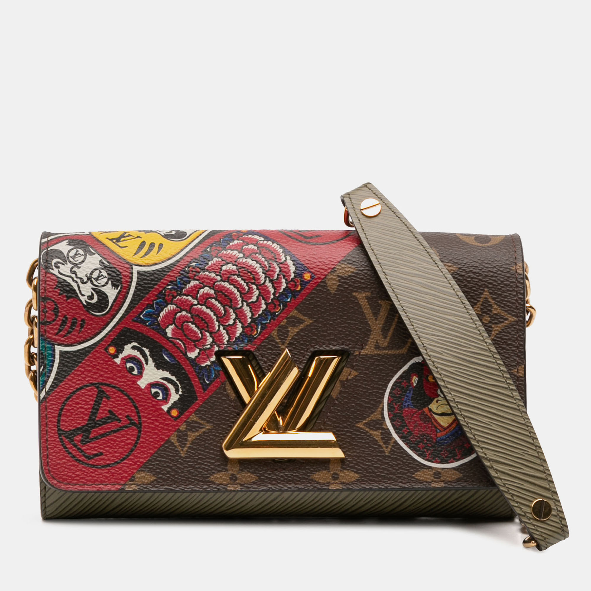 Pre-owned Louis Vuitton Brown Kansai Yamamoto Monogram And Epi Kabuki Twist Wallet On Chain