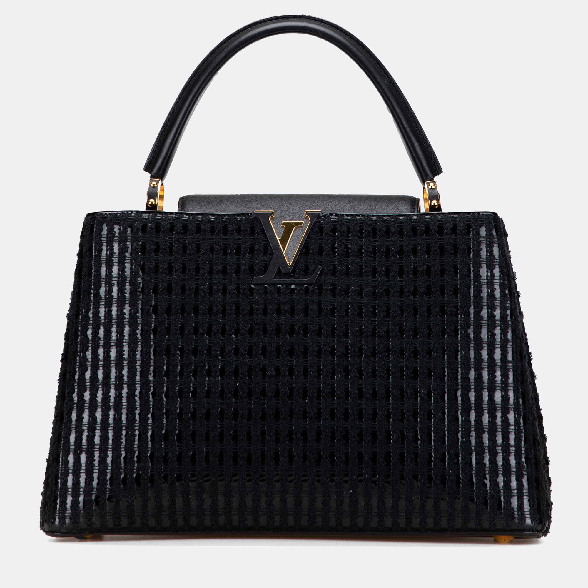 Pre-owned Louis Vuitton Black Tweed Capucines Mm