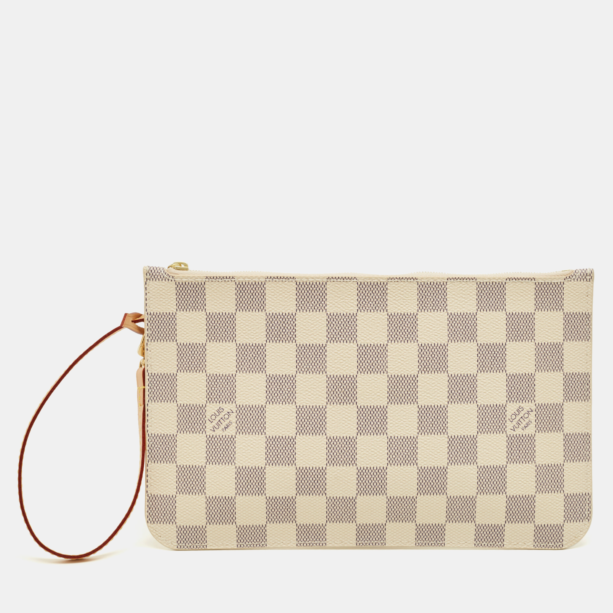 Pre-owned Louis Vuitton Damier Azur Canvas Neverfull Pouch In White