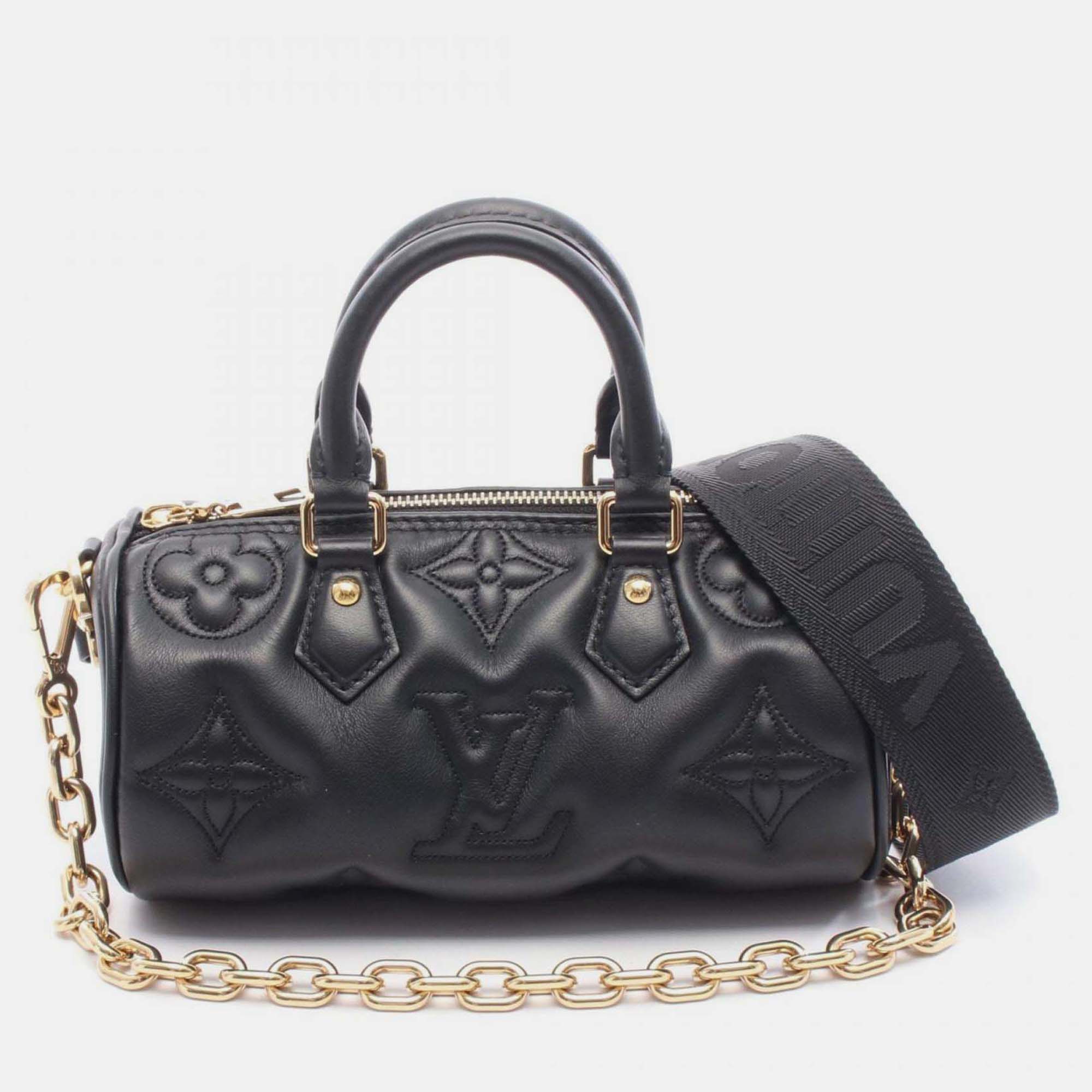 Pre-owned Louis Vuitton Papillon Bb Bubblegram Handbag Leather Black