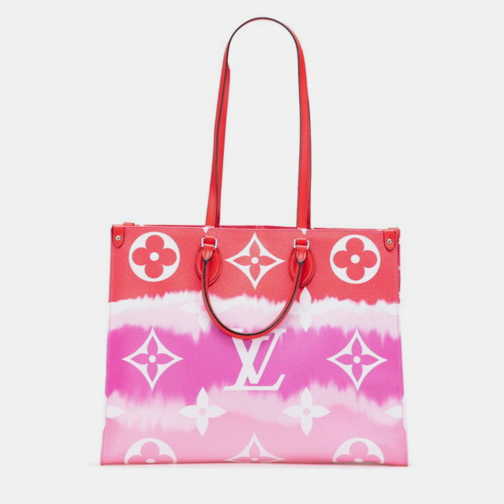 Pre-owned Louis Vuitton Monogram Giant Lv Escale On The Go Gm Tote Bag Red Purple Pink Leather