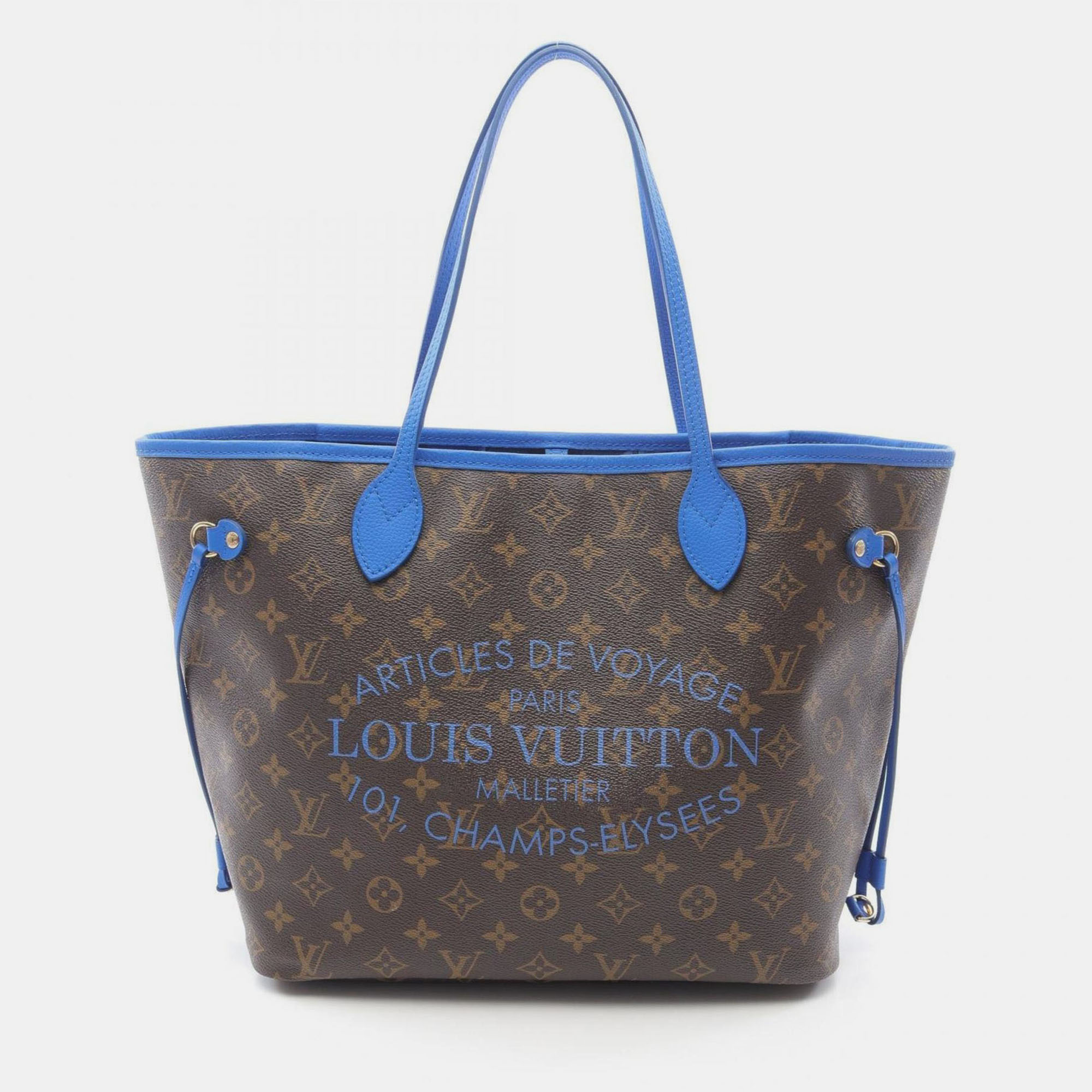 Pre-owned Louis Vuitton Neverfull Mm Tote Bag Coated Canvas And Leather With Monogram Ikat Flowers Brown Blue