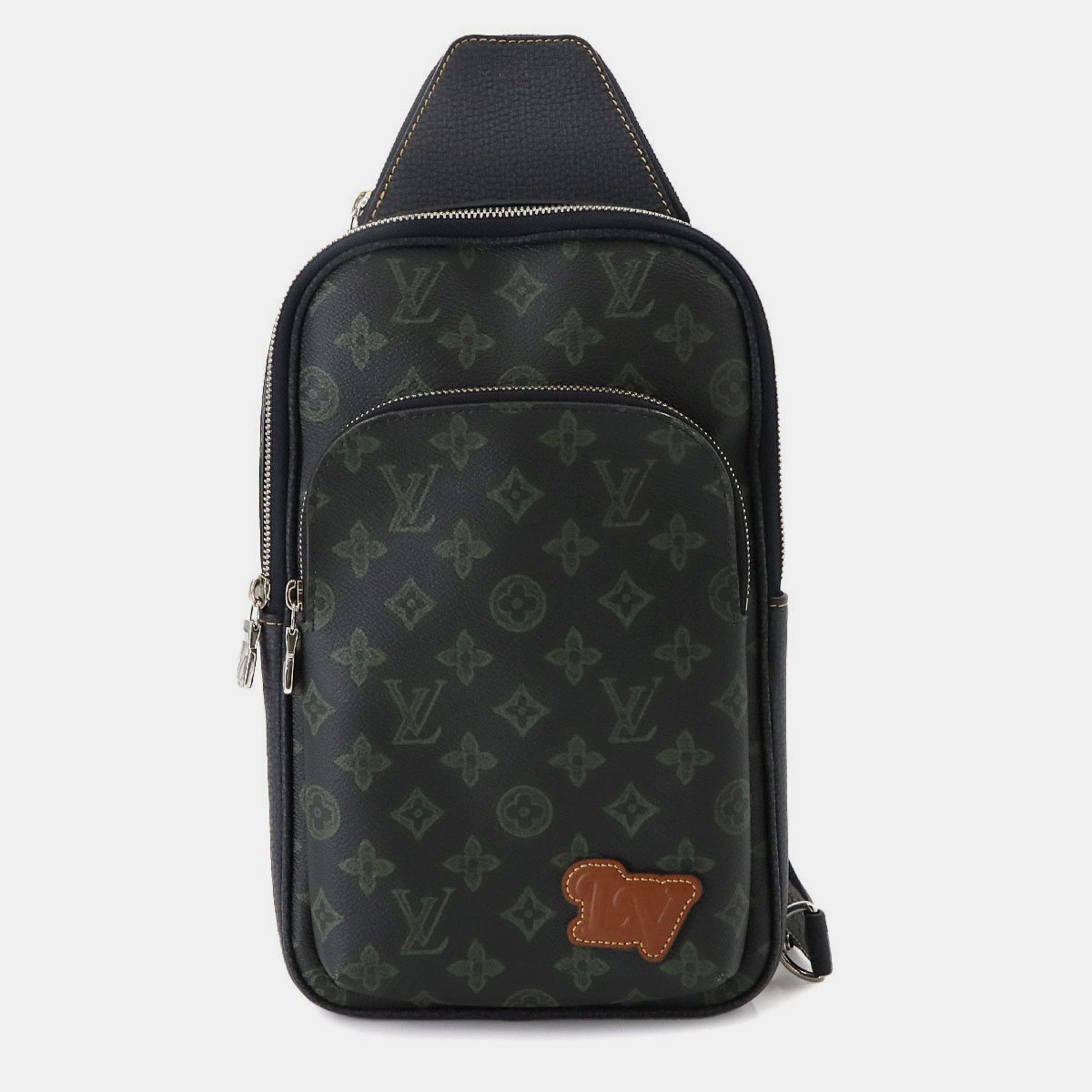 Pre-owned Louis Vuitton Lv Fall Monogram Record Avenue Sling Bag Rfid Body Bag In Black
