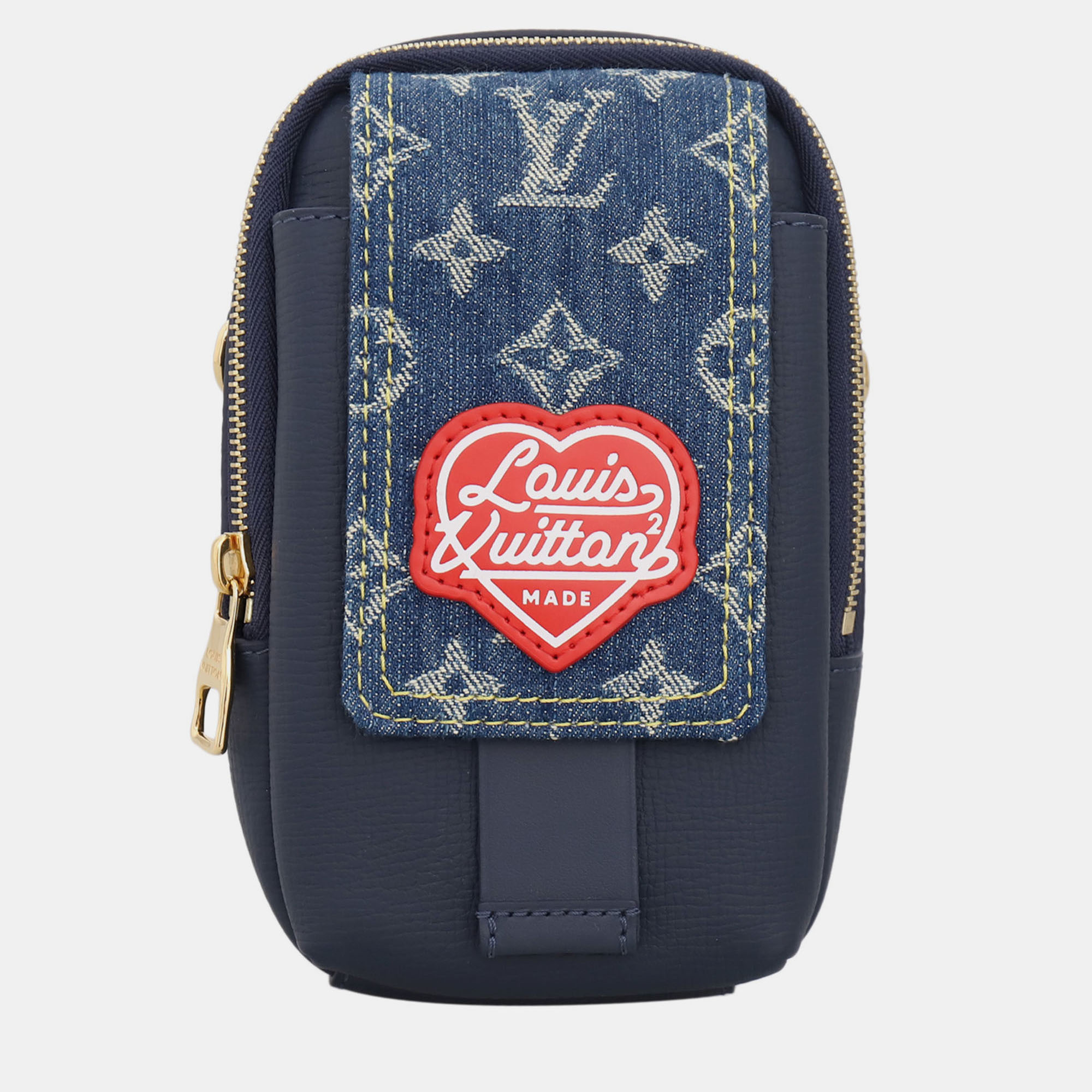 Pre-owned Louis Vuitton X Nigo Denim Detail Flap Double Phone Pouch In Blue