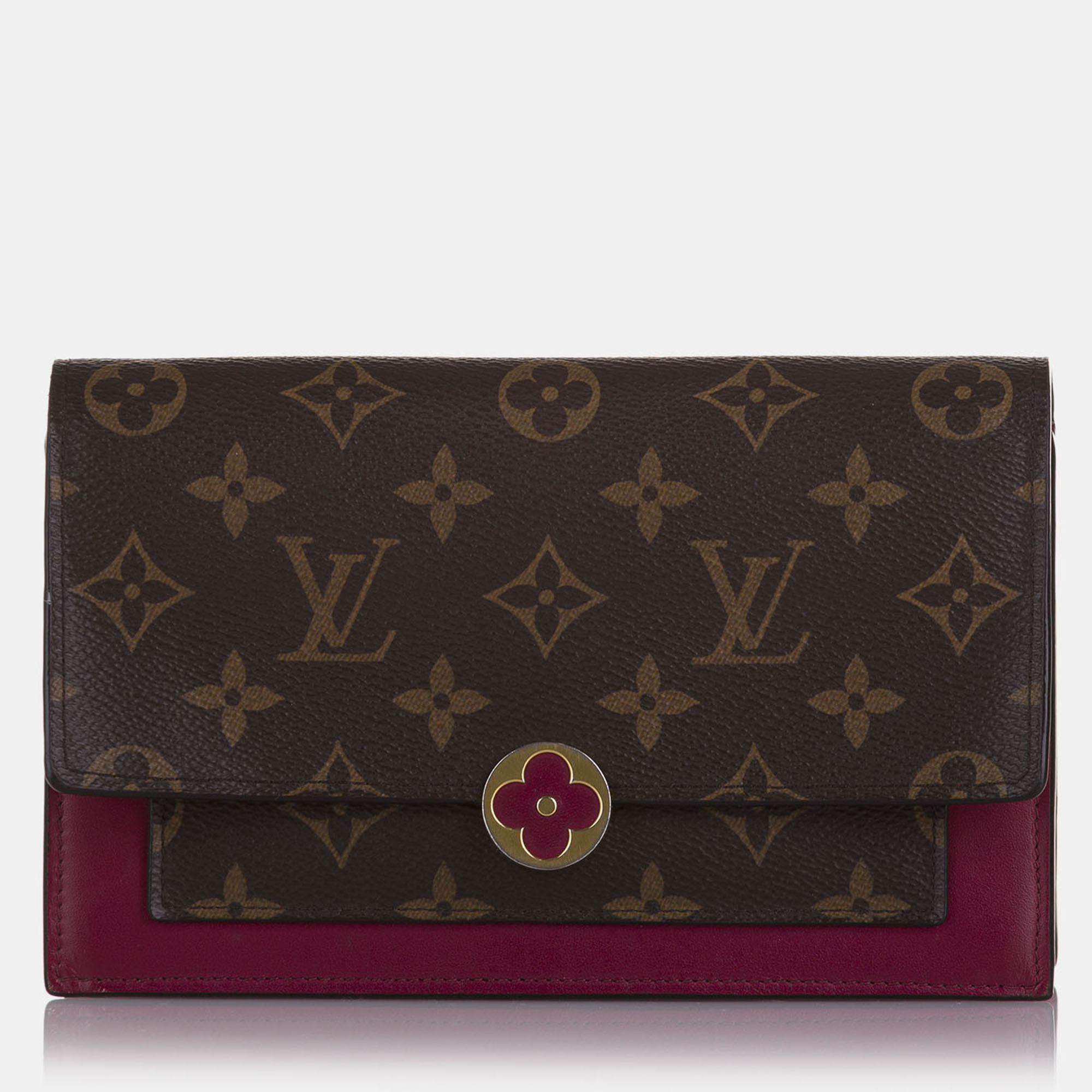 Pre-owned Louis Vuitton Brown Monogram Flore Wallet On Chain