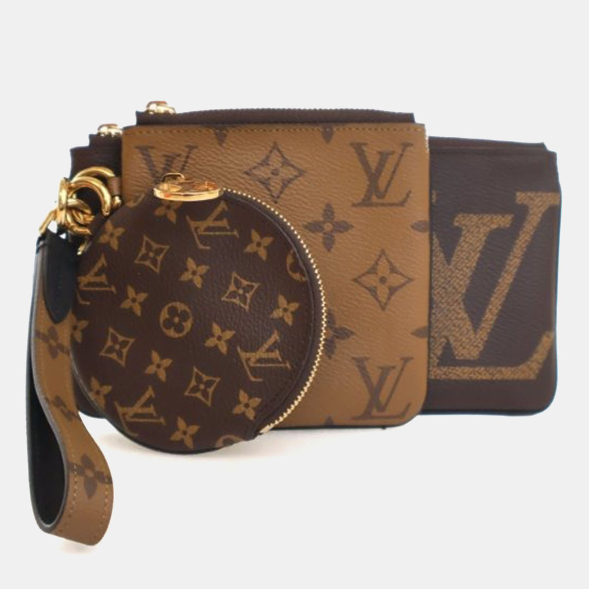 

Loui  Vuitton Reverse Giant Monogram Trio Pouch, Brown