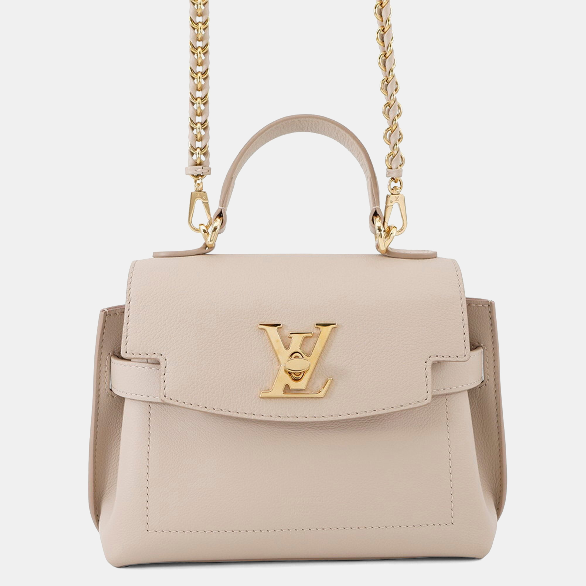 Pre-owned Louis Vuitton Beige Calf Leather Lock Me Ever Mini Shoulder Bag In Sand