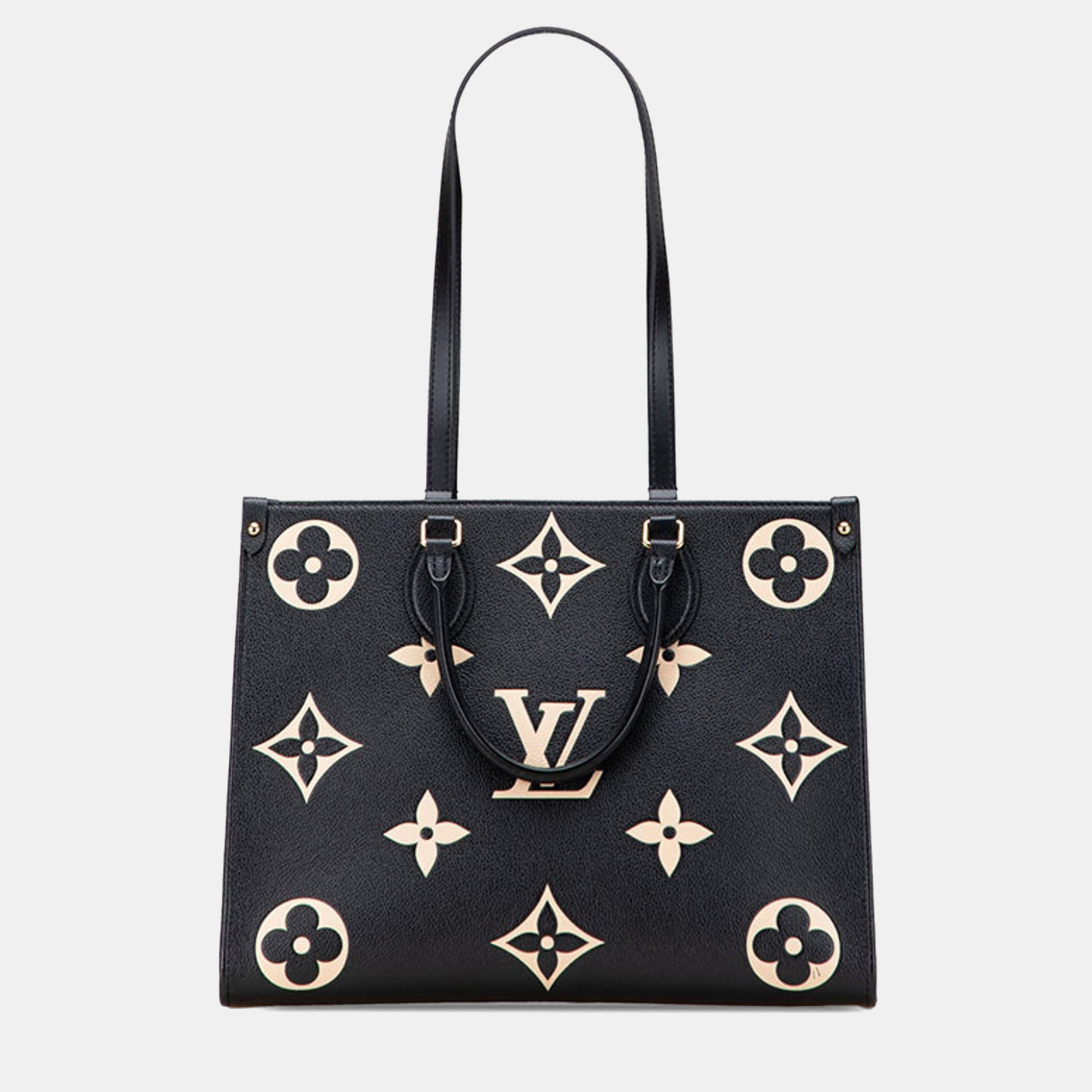 

Louis Vuitton On-The-Go MM Black Beige Monogram Empreinte Leather Tote Bag