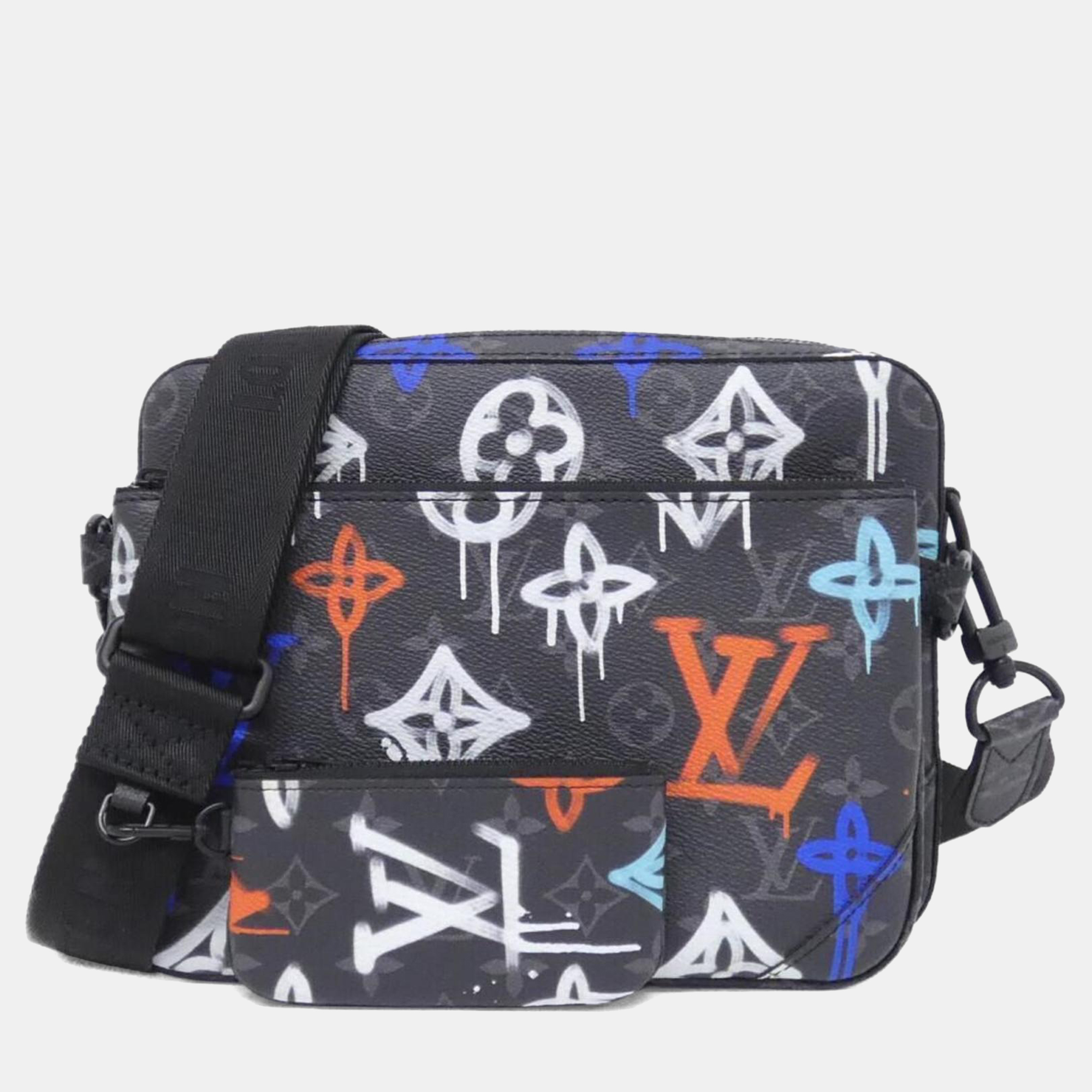 Pre-owned Louis Vuitton Monogram Eclipse (lv Graffiti) Trio Messenger Shoulder Bag In Black