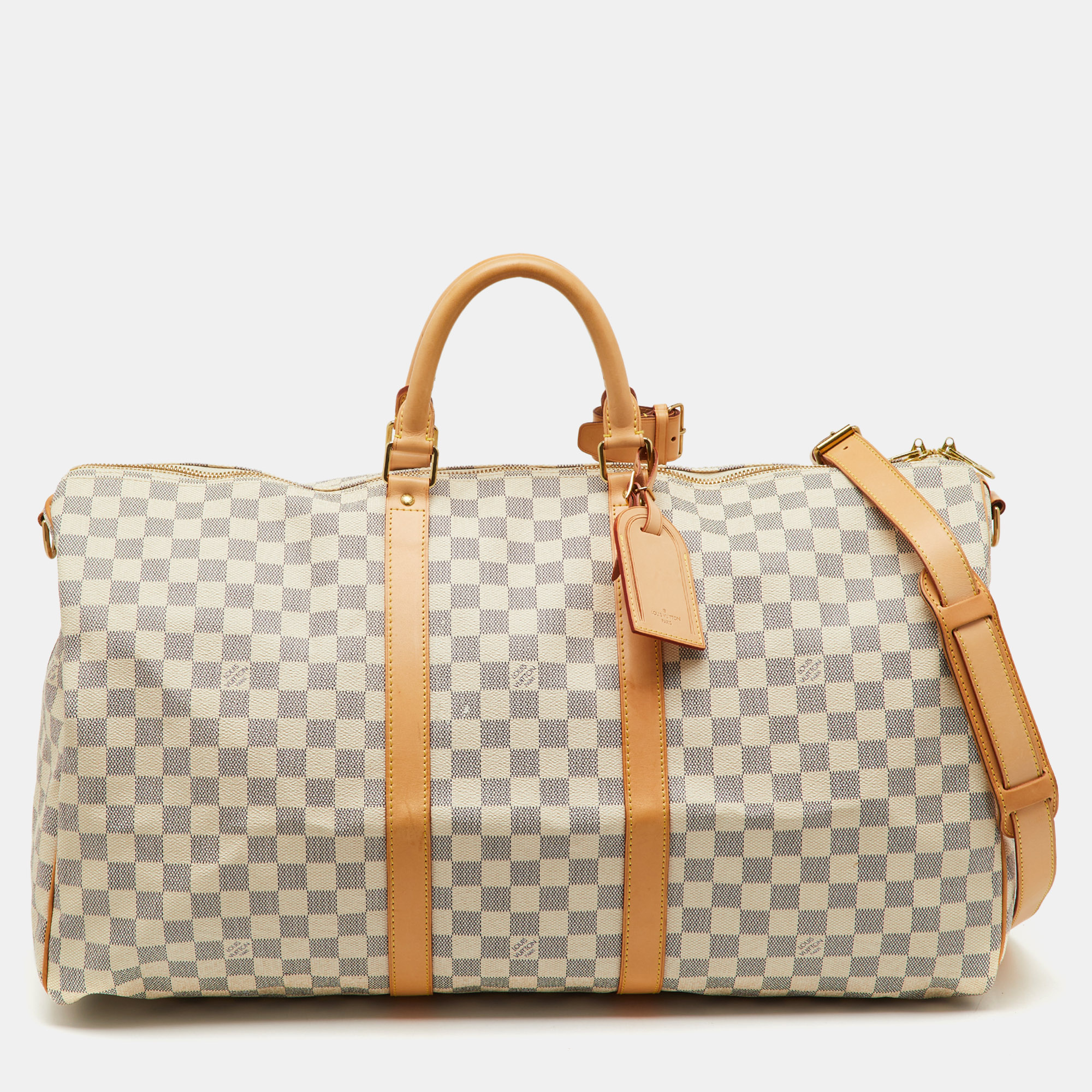 

Louis Vuitton Damier Azur Canvas Keepall Bandoulière 55 Bag, White