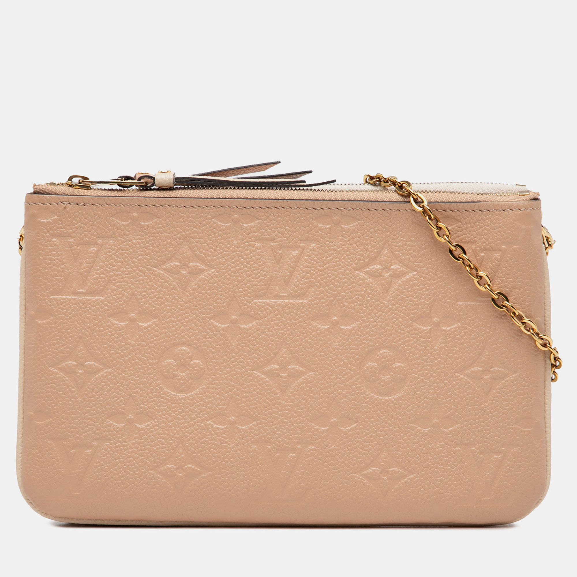 

Louis Vuitton Monogram Empreinte Double Zip Pochette Wallet on Chain, Beige