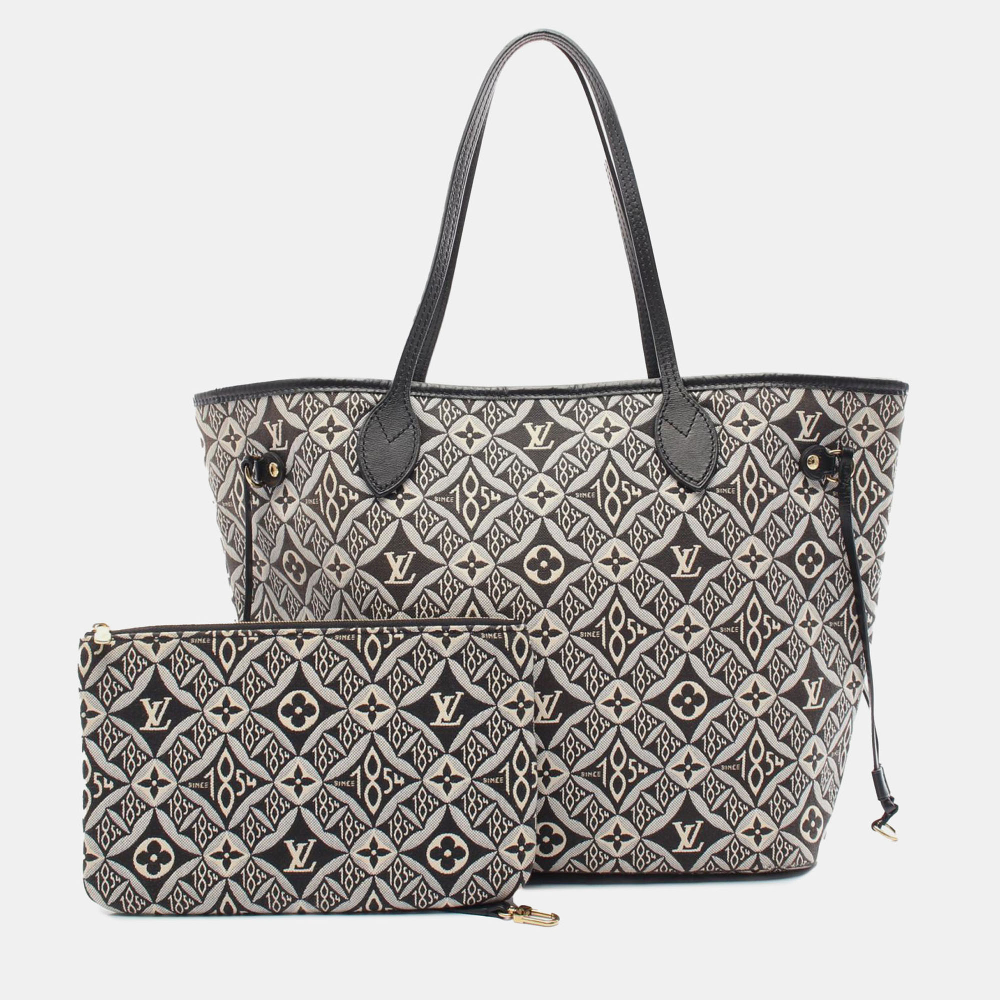 Pre-owned Louis Vuitton Black Monogram Jacquard Since 1854 Neverfull Mm