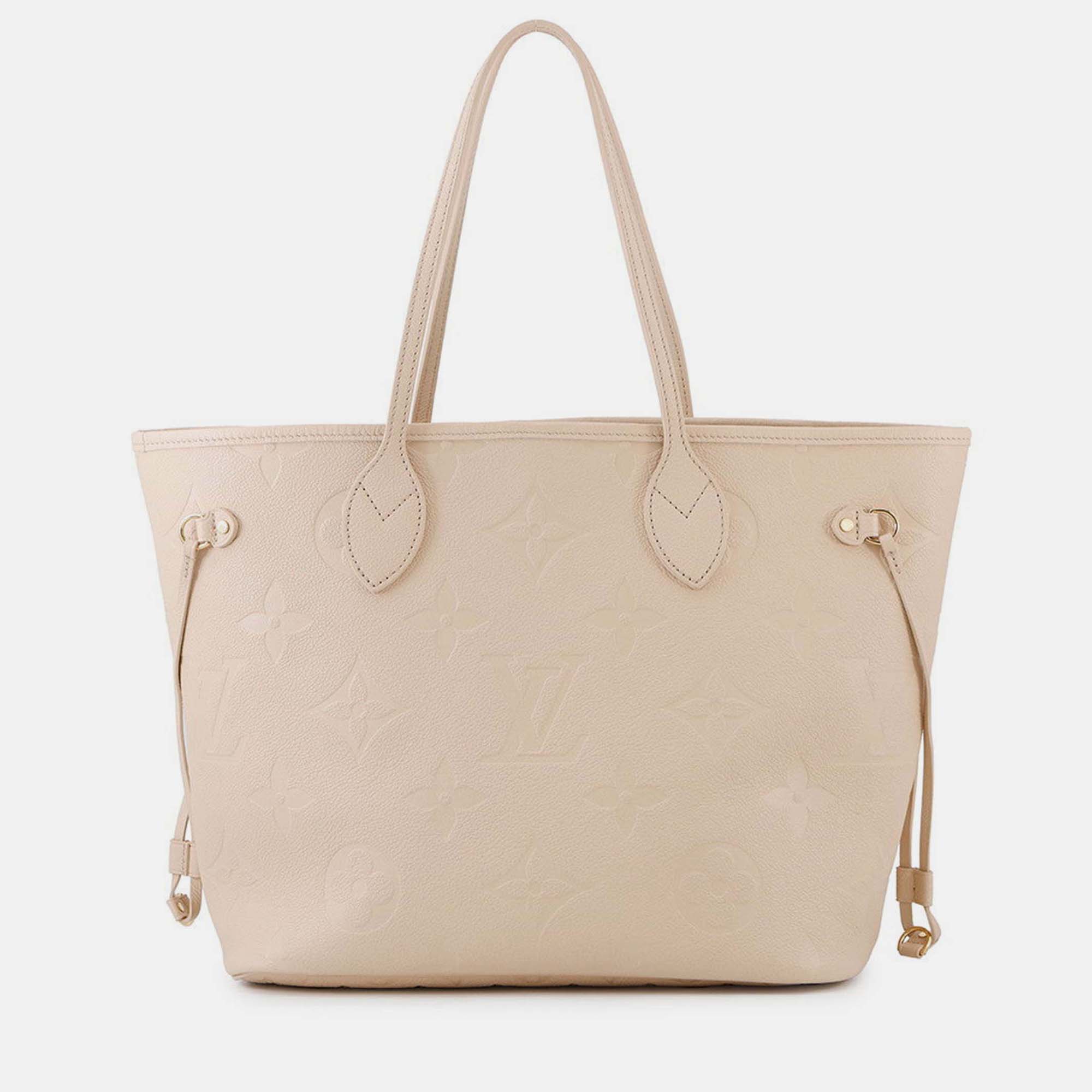 

Louis Vuitton Neverfull MM Grey Monogram Empreinte Leather Tote Bag, Beige