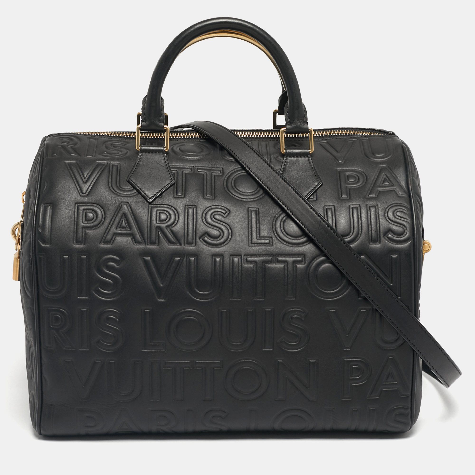 

Louis Vuitton Black Monogram Paris Embossed Leather Limited Edition Speedy Cube 30 Bag