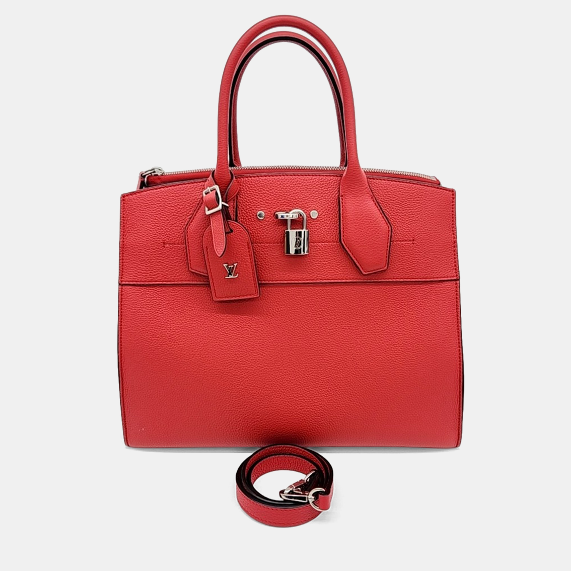

Louis Vuitton City Steamer MM Calfskin Leather Top Handle Bag, Red