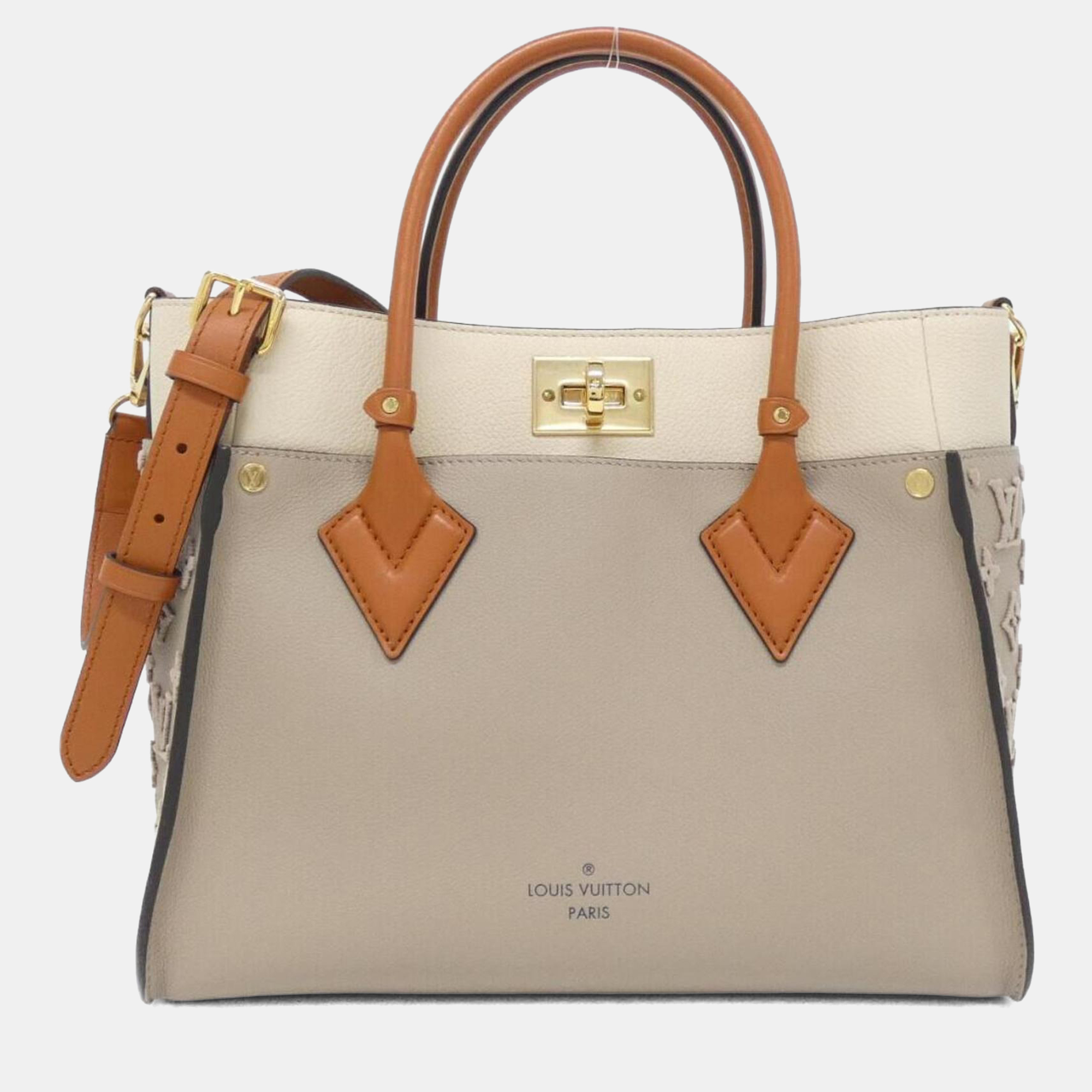 

Louis Vuitton On My Side MM Calfskin Leather Top Handle Bag, Beige