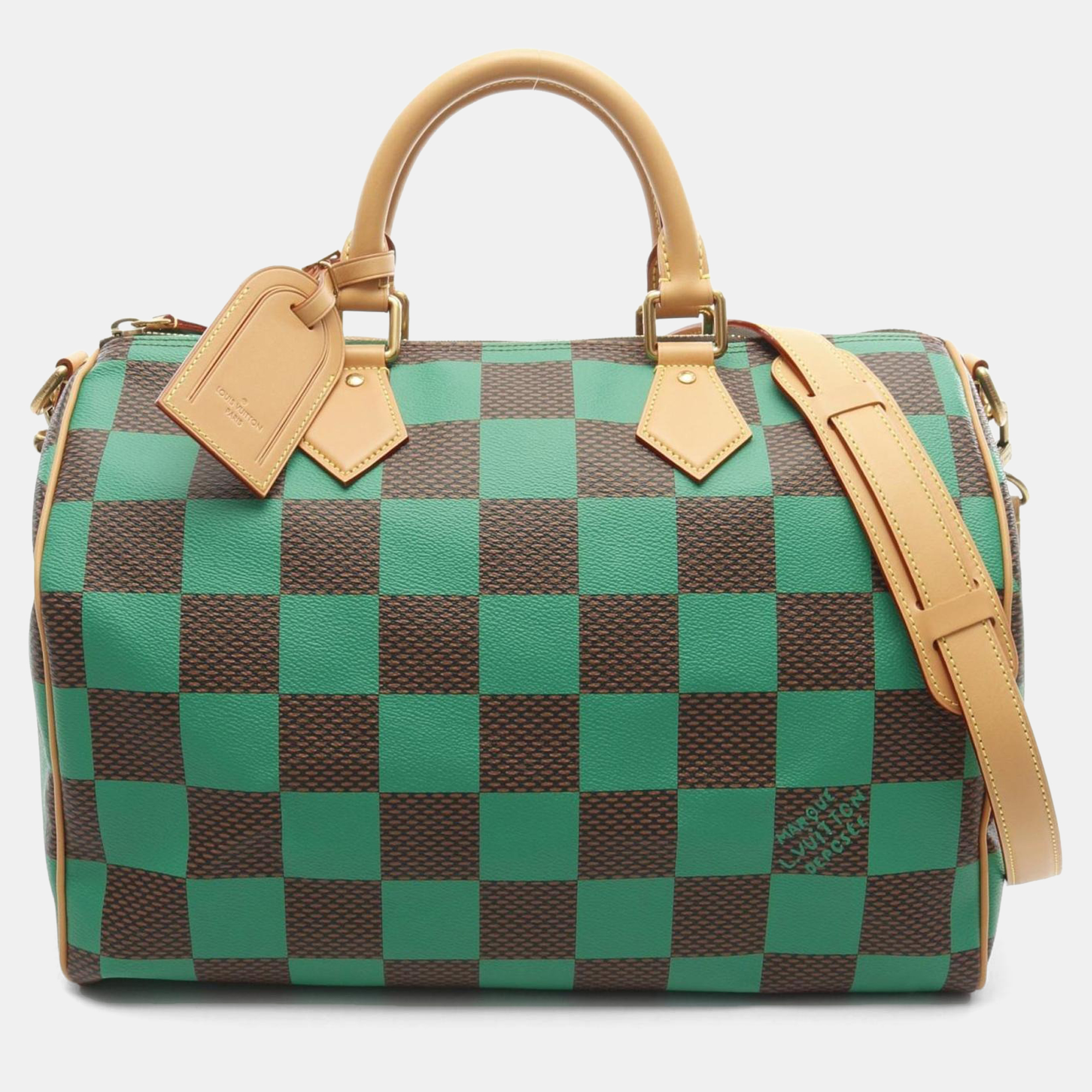 

Louis Vuitton Speedy Bandouliere 40 Green Brown Damier Coated Canvas Leather Top Handle Bag