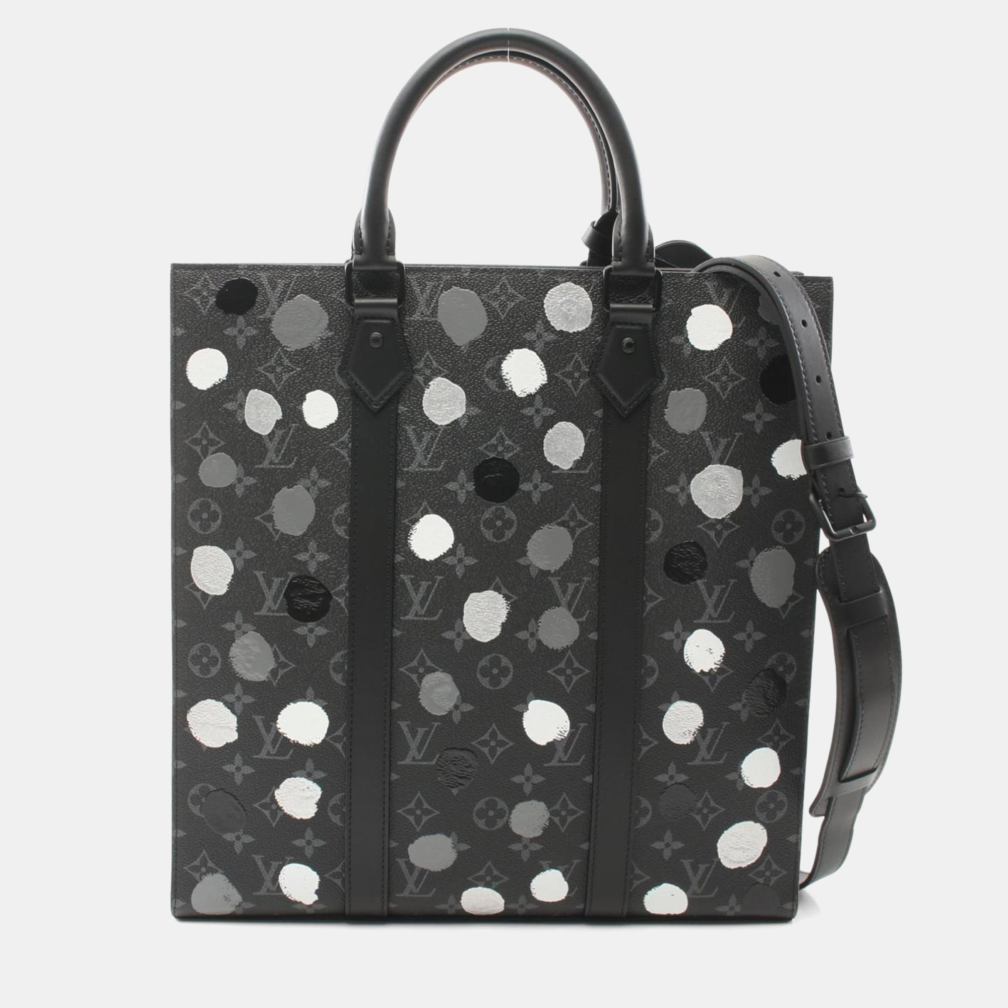Pre-owned Louis Vuitton X Yayoi Kusama Sac Plat Black/ White Coated Canvas Leather Tote Bag