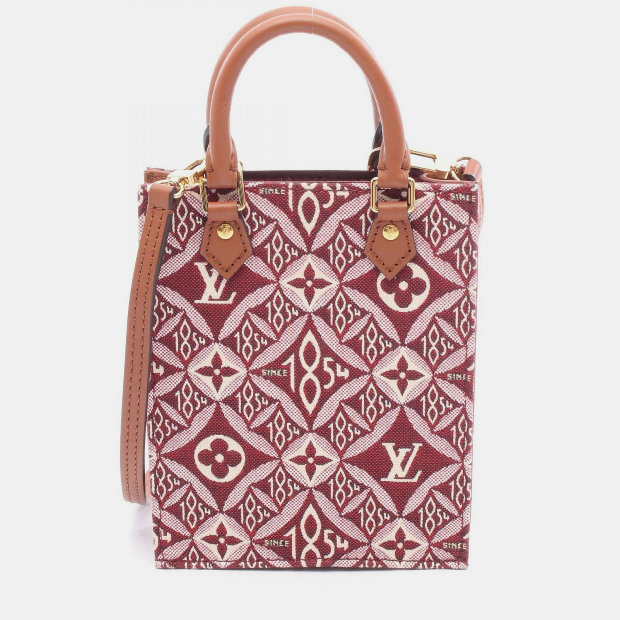 Pre-owned Louis Vuitton Since 1854 Petit Sac Plat Red Canvas Tote Bag In Brown