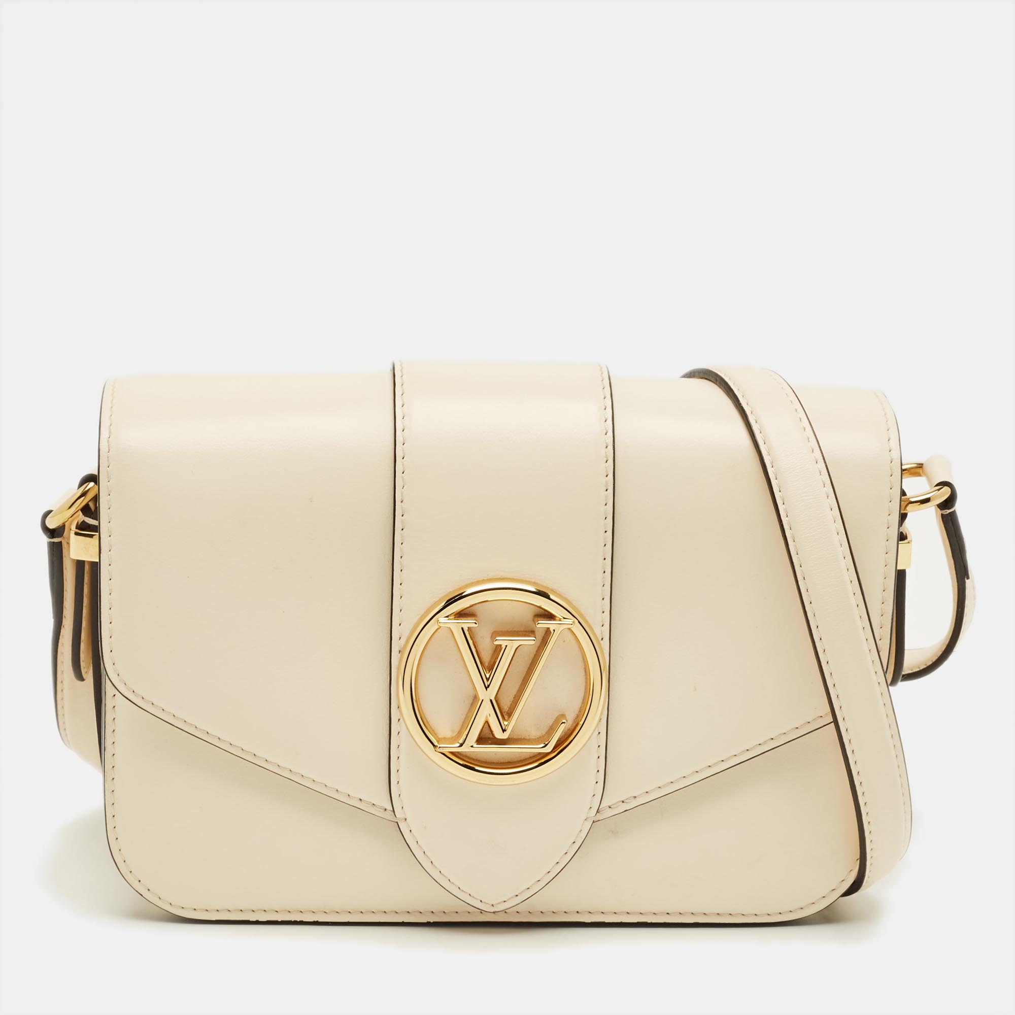 Pre-owned Louis Vuitton Cream Leather Lv Pont 9 Bag In White