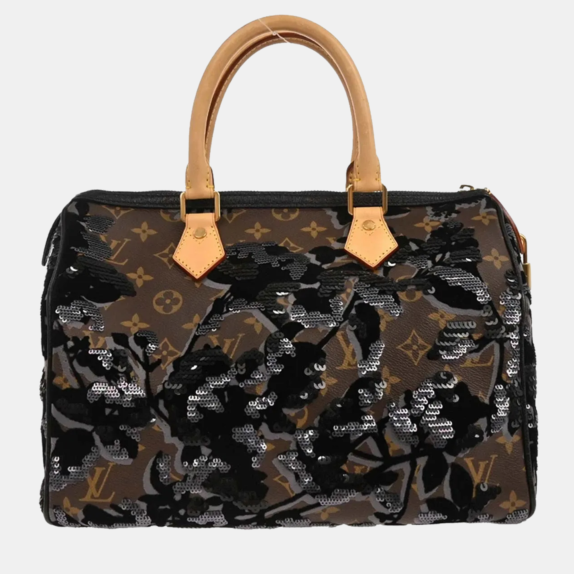 

Louis Vuitton Monogram Fleur de Jais Speedy 30 Brown Black Canvas Top Handle Bag