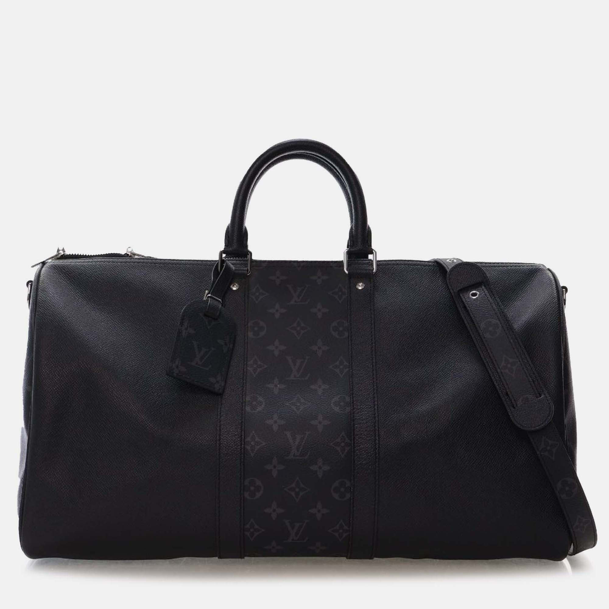 

Louis Vuitton Black Taigarama Keepall Bandouliere 50