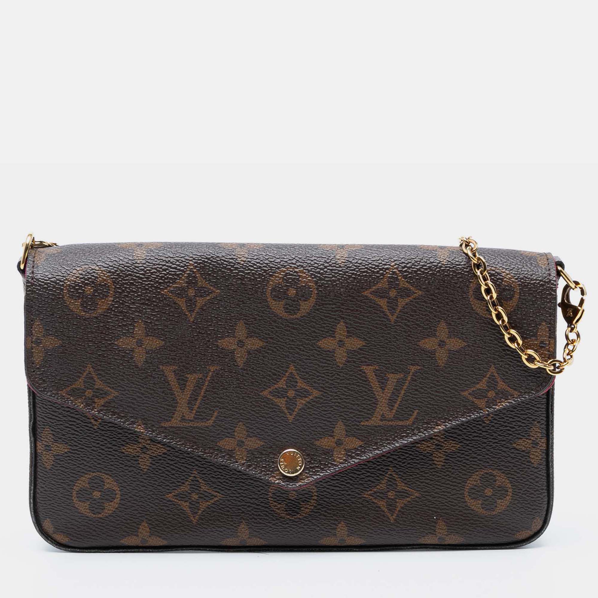 

Louis Vuitton Pochette Felicie Monogram Coated Canvas Wallet on Chain Bag, Brown