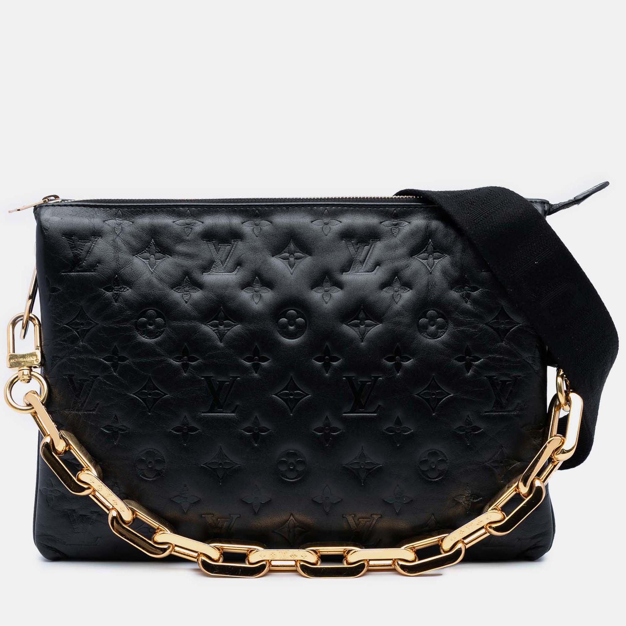

Louis Vuitton Black Monogram Embossed Puffy Lambskin Coussin MM