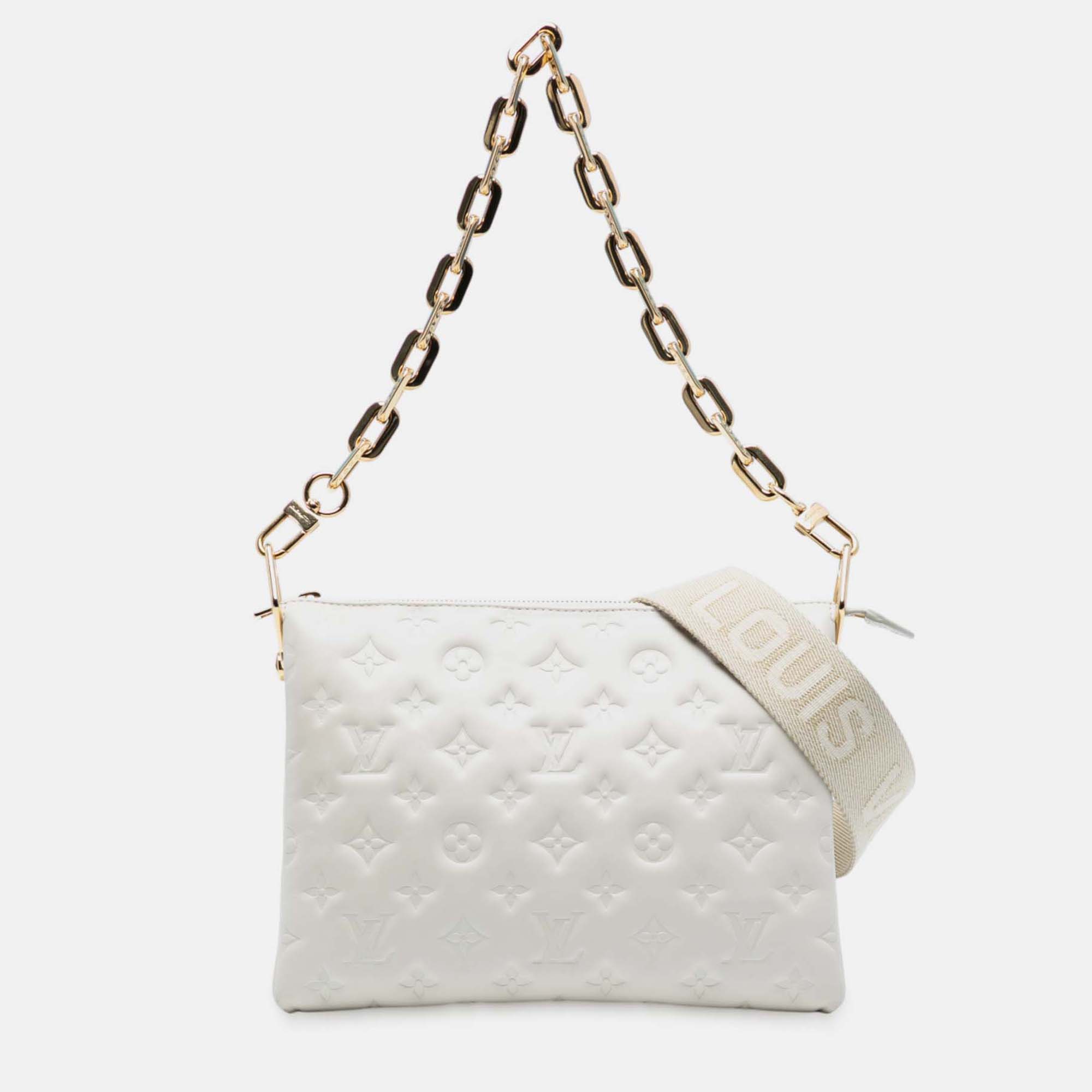 

Louis Vuitton Coussin PM Monogram Embossed Puffy Lambskin Leather Shoulder Bag, White