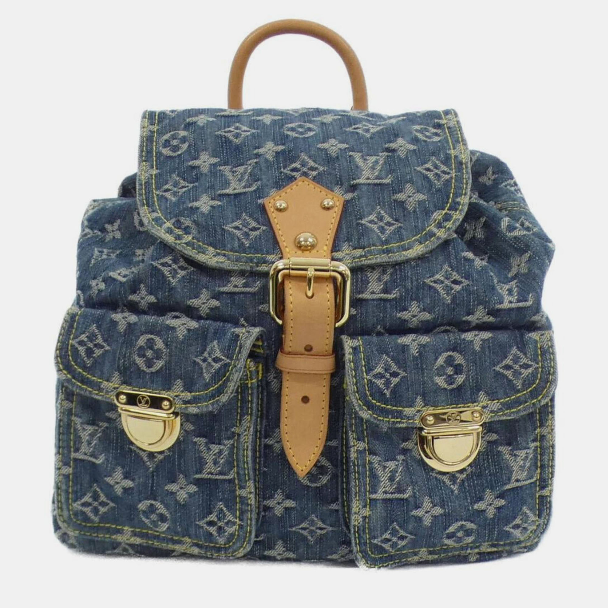 Pre-owned Louis Vuitton Monogram Denim Sac Ad Gm Backpack In Blue