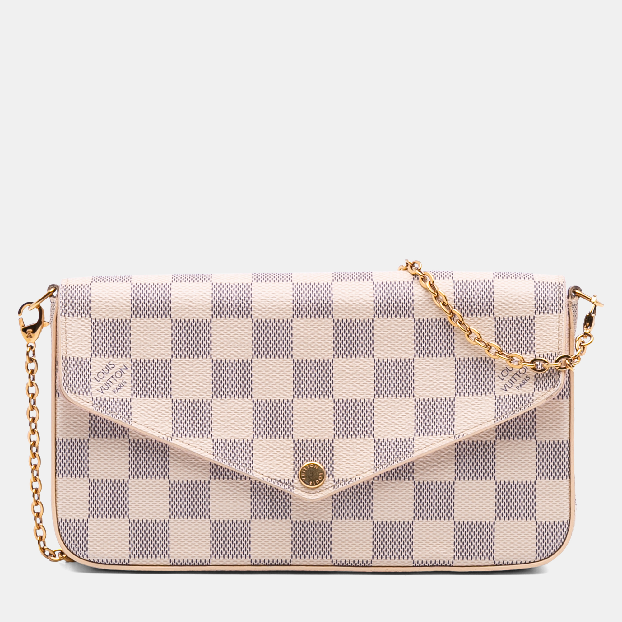 

Louis Vuitton Pochette Felicie Damier Azur Blue, White Coated Canvas Wallet on Chain Bag