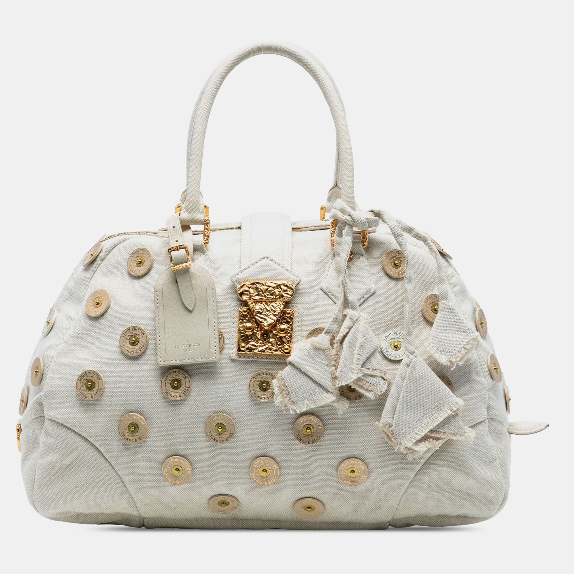 

Louis Vuitton Polka Dots Bowly Monogram Vernis Leather Top Handle Bag, White