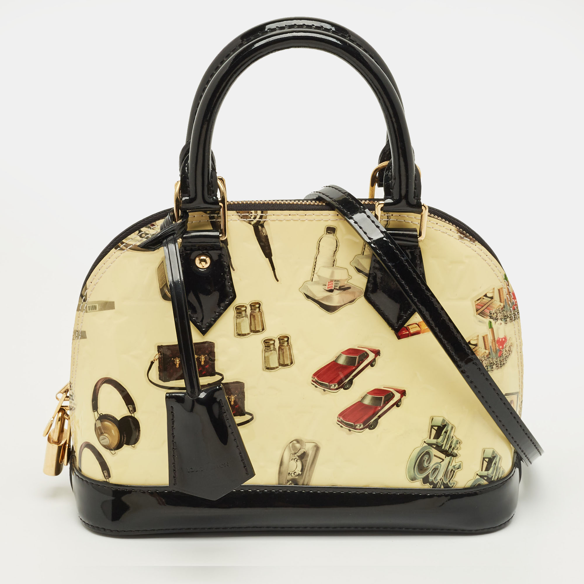 Pre-owned Louis Vuitton Citrine/black Monogram Vernis Stickers Alma Bb Bag In Yellow