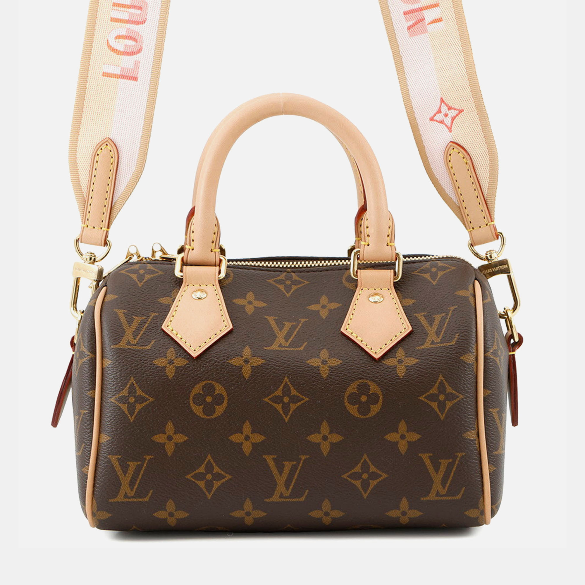 

Louis Vuitton Speedy Bandouliere 20 Pink Orange Red Monogram Canvas Top Handle Bag, Brown