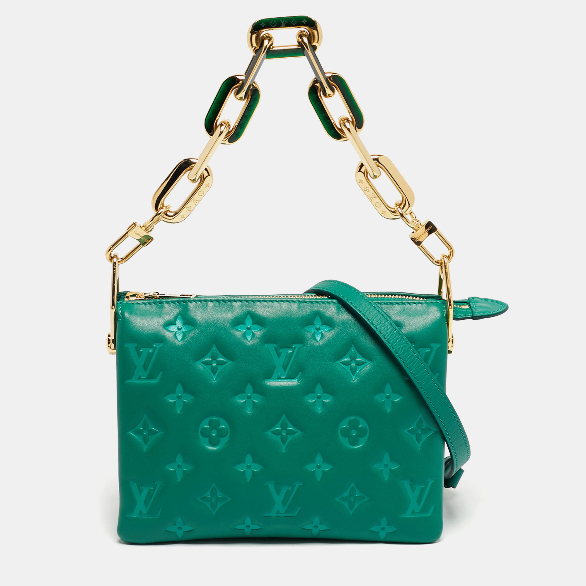 

Louis Vuitton Green Monogram Embossed Leather Coussin BB Bag