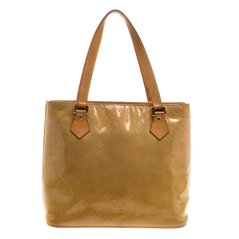Pre Owned Louis Vuitton Lime Vernis Monogram Houston Tote