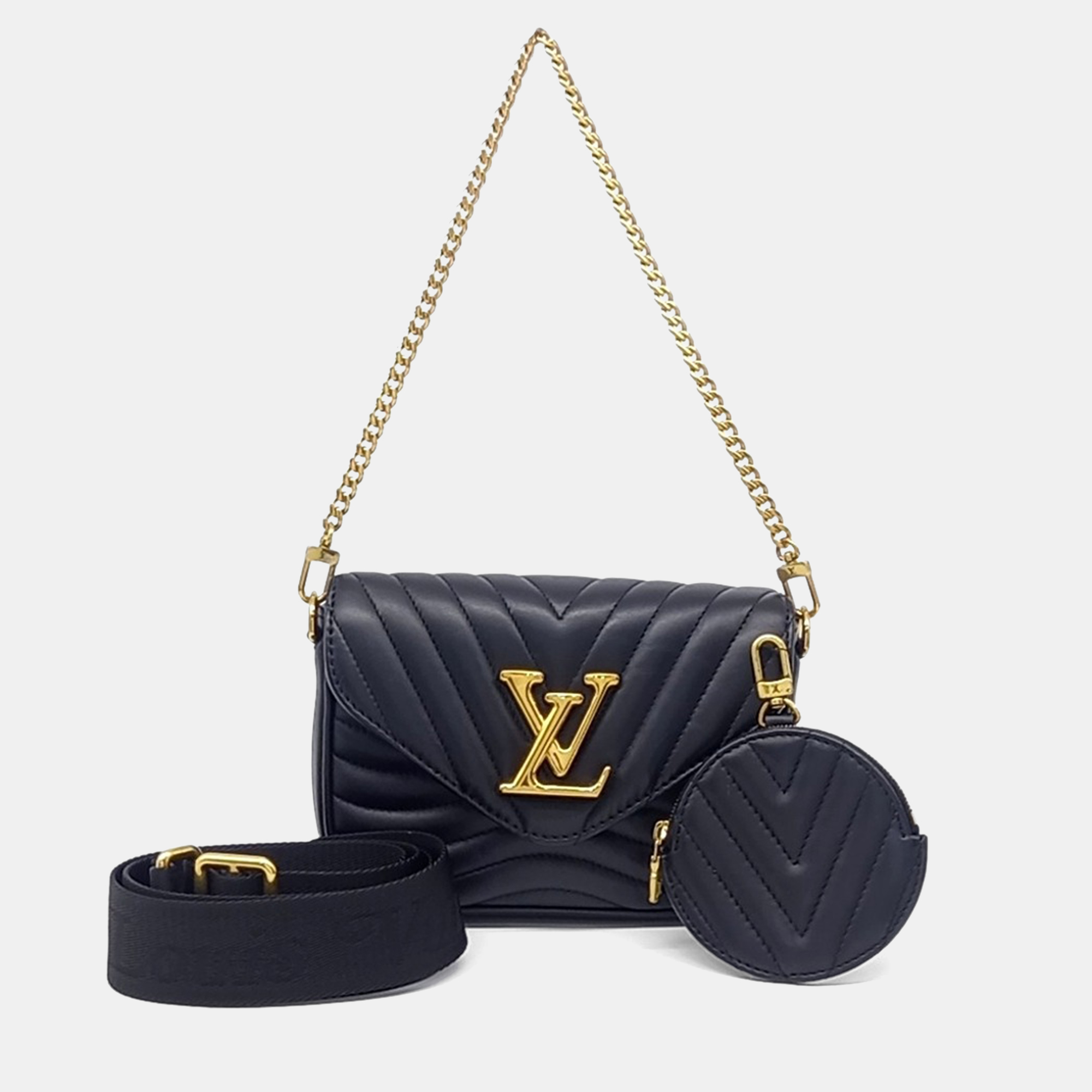 

Louis Vuitton New Wave Multi Pochette Calfskin Leather Crossbody Bag, Black
