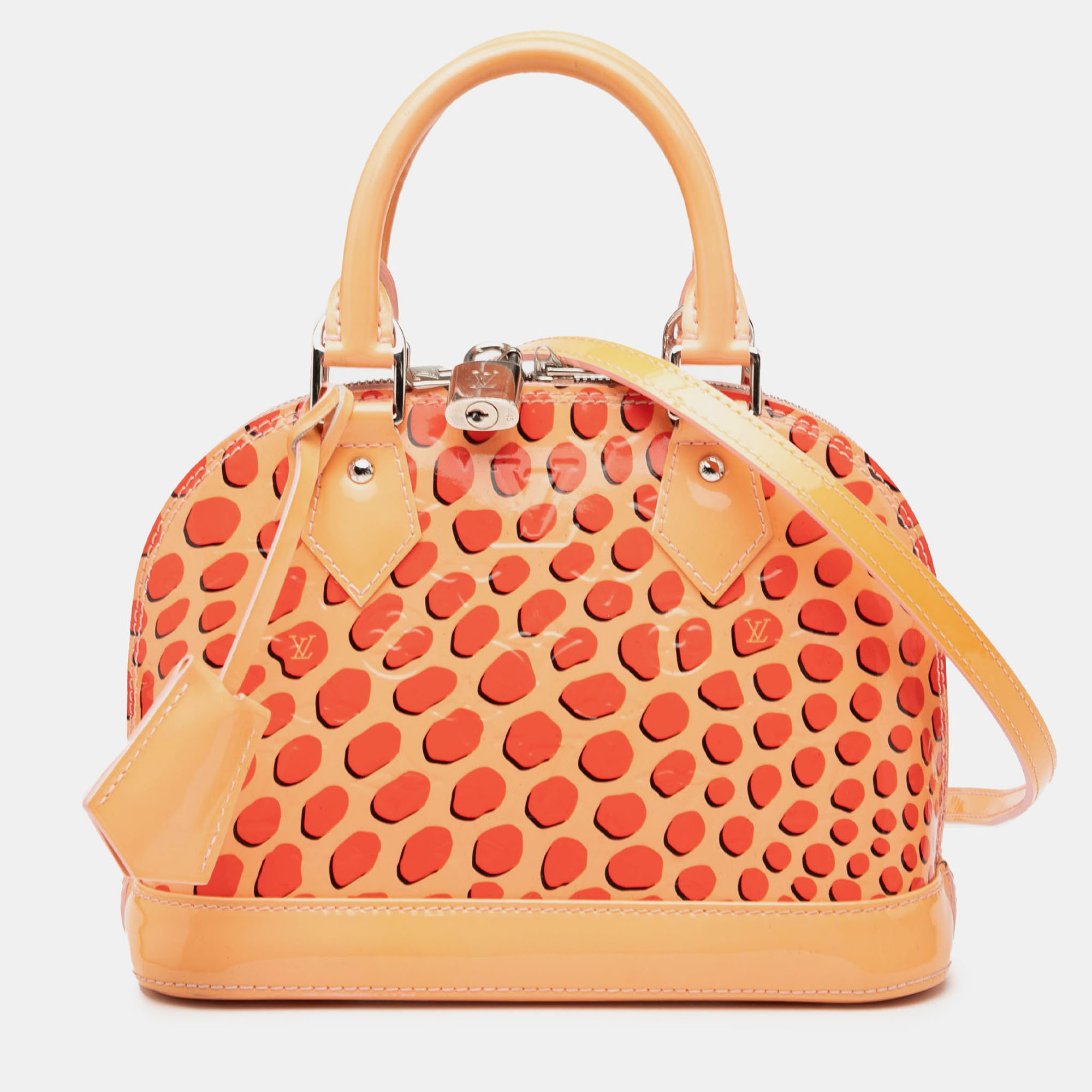 Click to view more detailed imagery on our partner's website Pre-owned Louis Vuitton Orange Monogram Vernis Jungle Dots Alma Bb