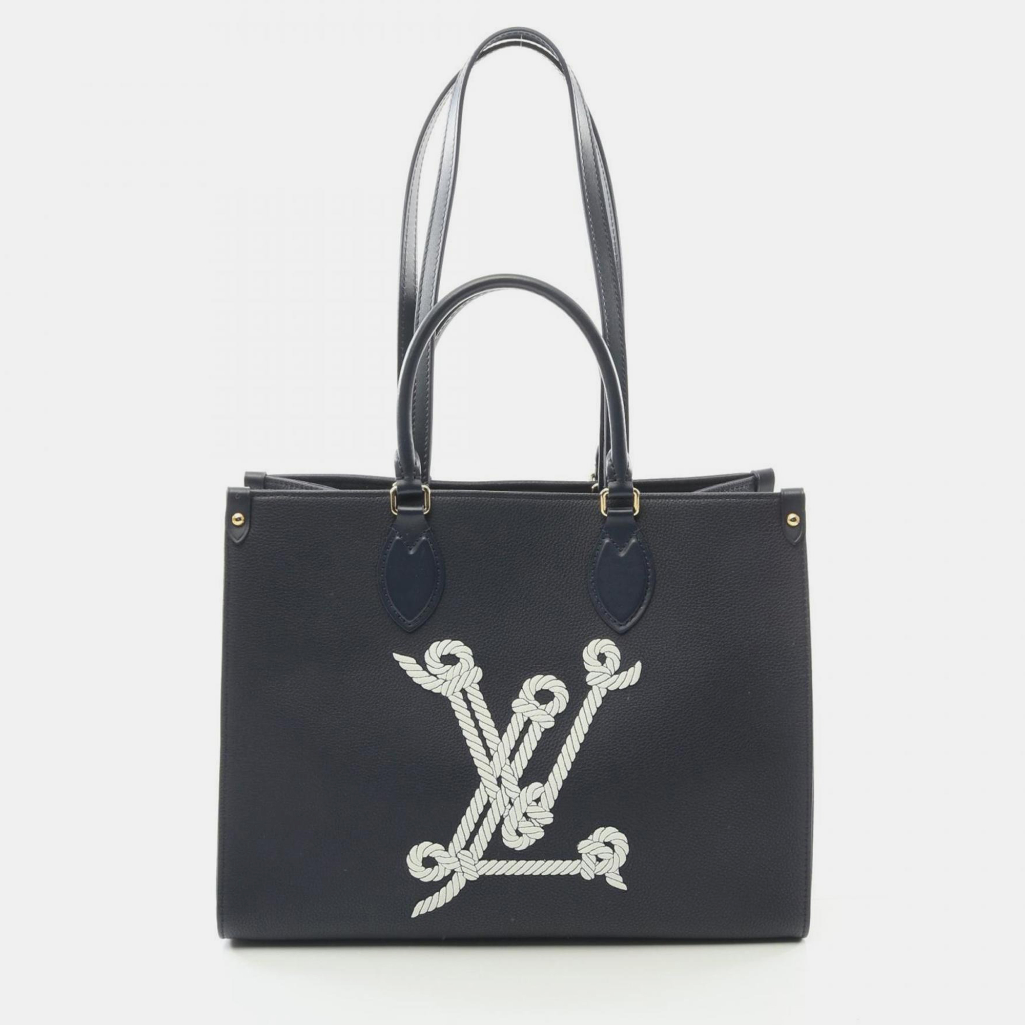 Pre-owned Louis Vuitton On The Go Mm Sailor's Knot Nautical 1022 Tote Bag Leather Navy In Blue