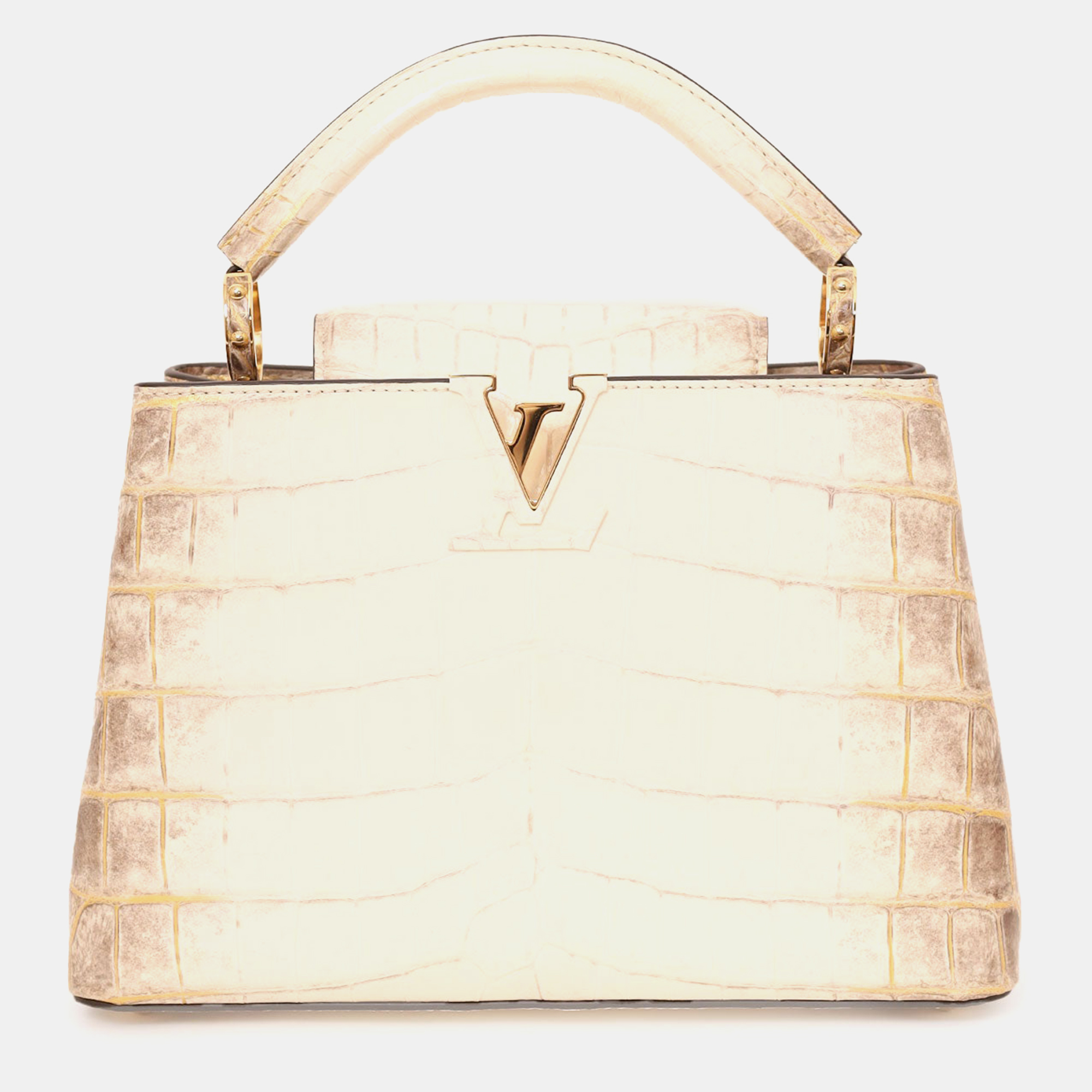 

Louis Vuitton 2022 Himalayan Niloticus Crocodile Capucines BB Top Handle with Strap, Beige
