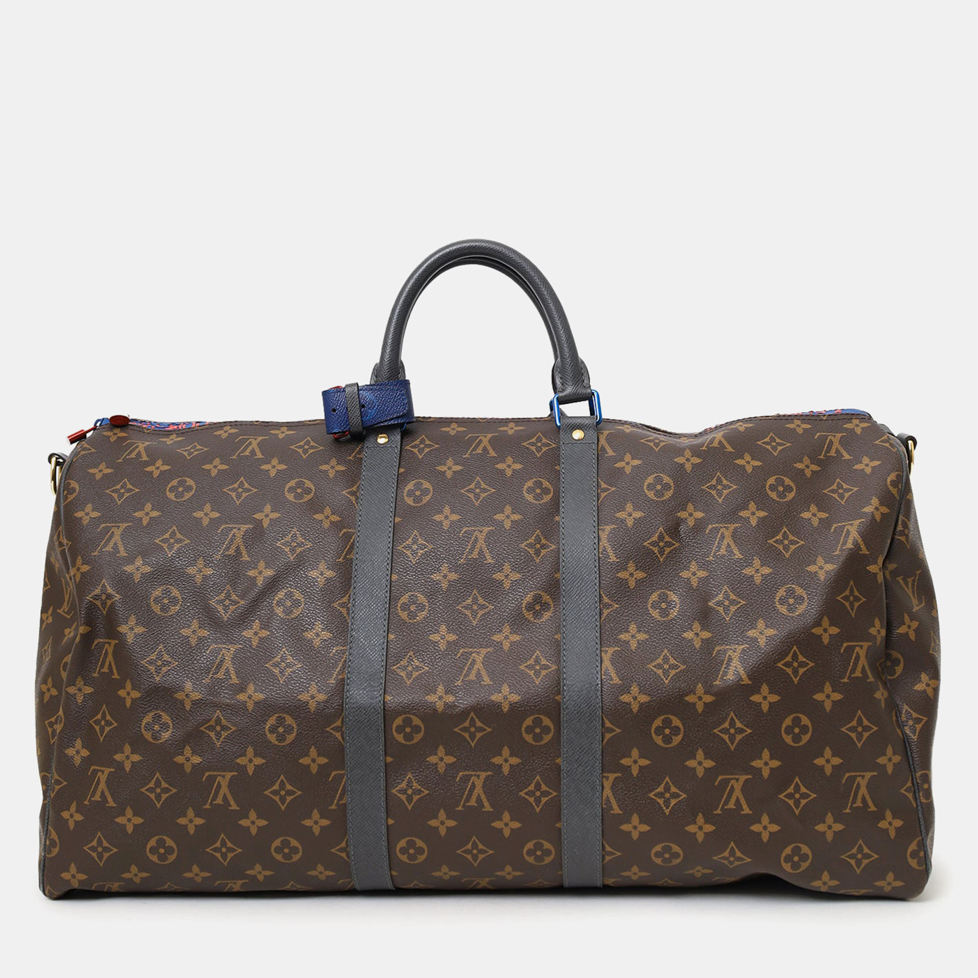 Pre-owned Louis Vuitton 2018 Limited Edition Monogram Taiga Outdoor Keepall Bandouliere 55 With Strap In Brown