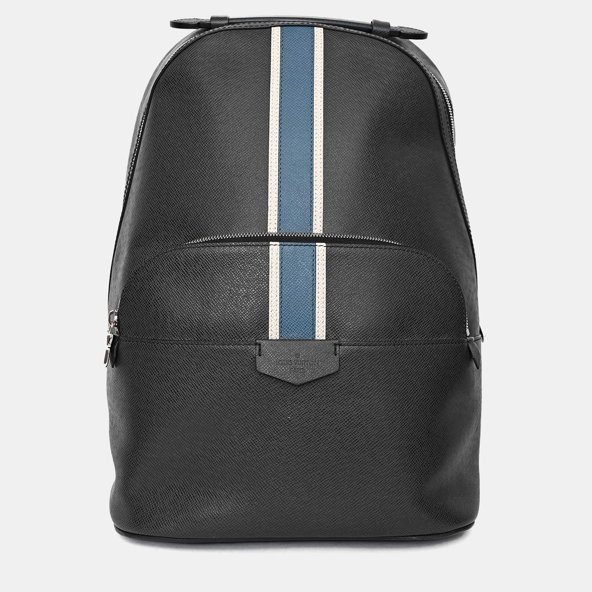 Pre-owned Louis Vuitton 2017 Grey/blue Leather Taiga Anton Backpack