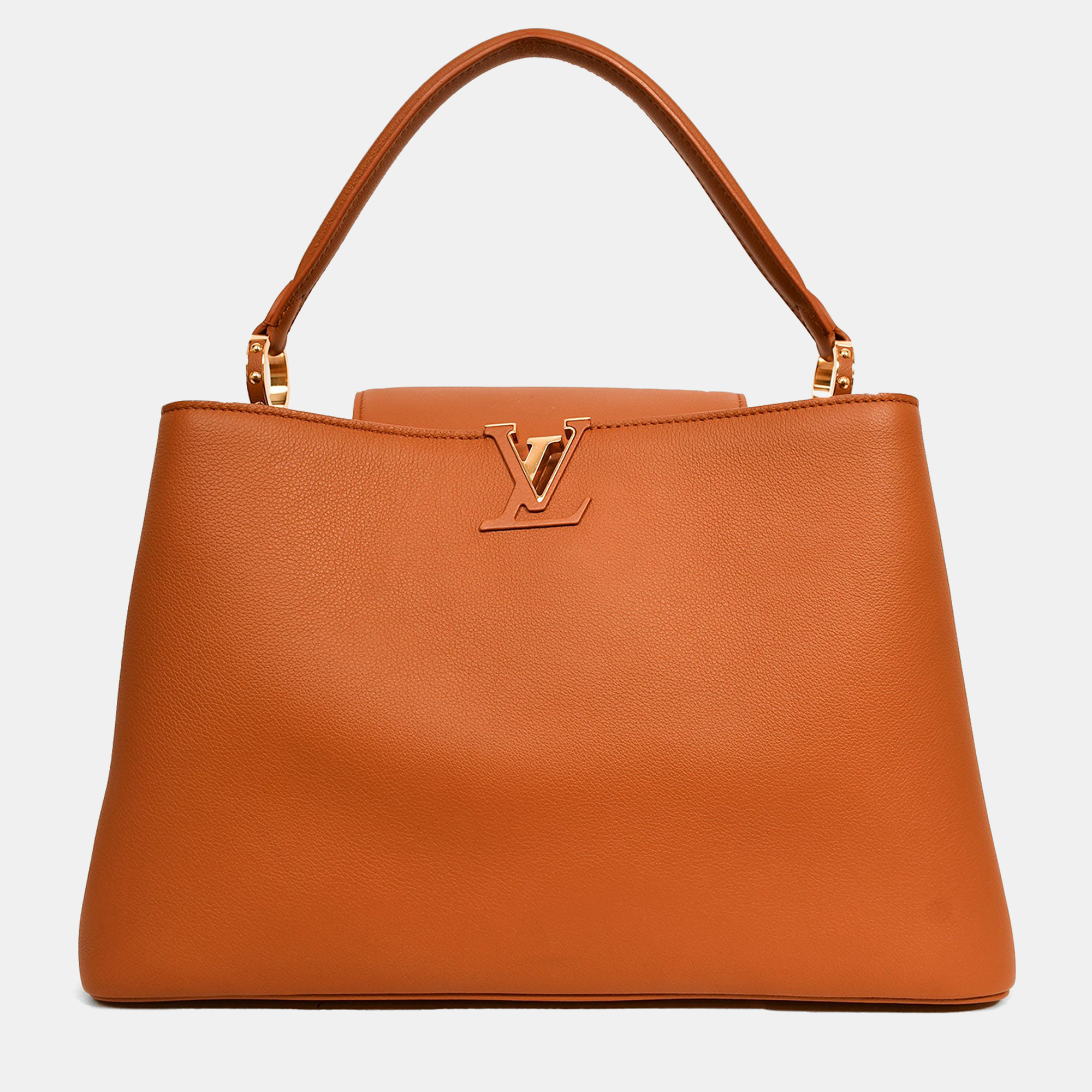 Pre-owned Louis Vuitton Brown Smooth Leather Souple Capucines Gm With Strap