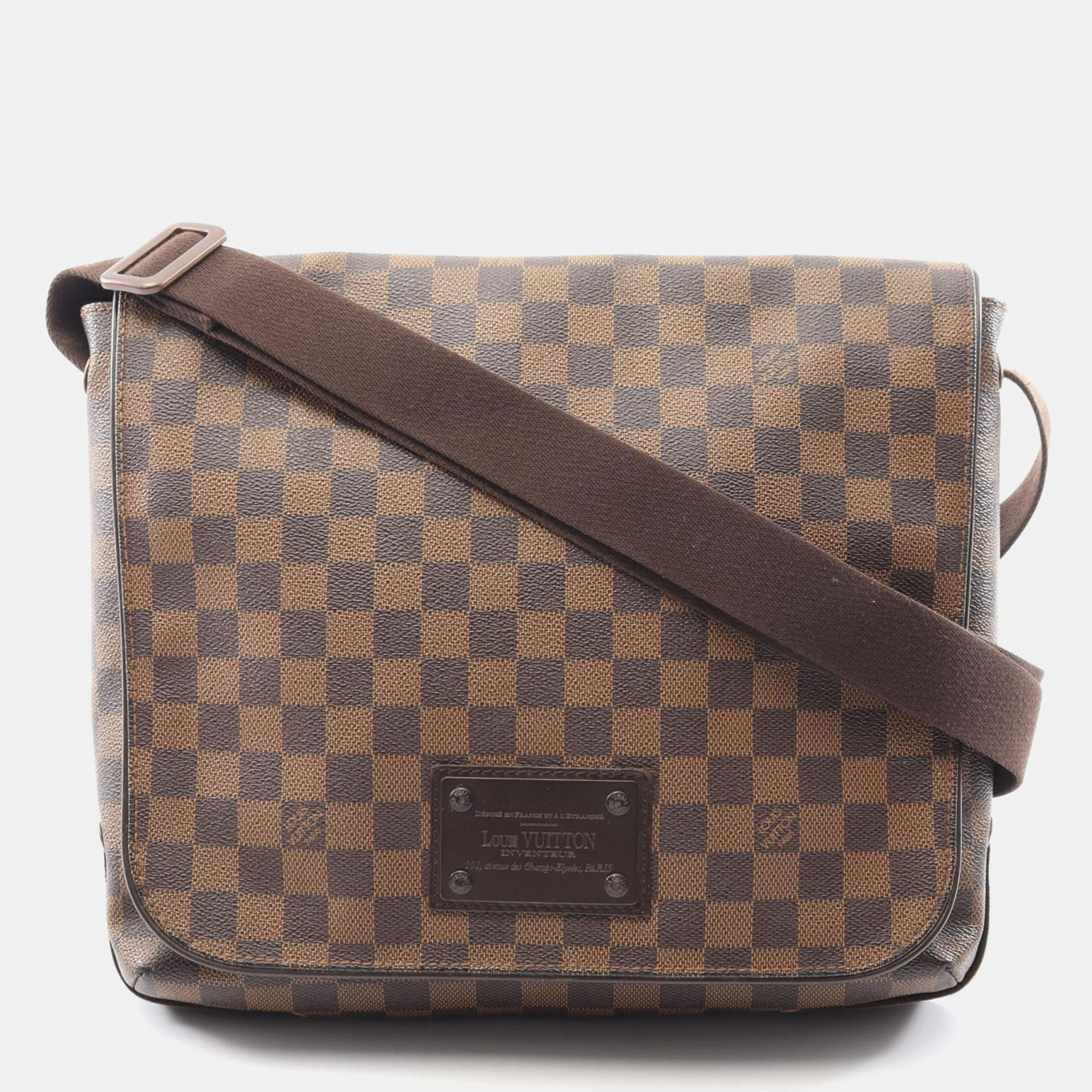 Pre-owned Louis Vuitton Brooklyn Mm Damier Ebene Coated Canvas Leather Shoulder Bag In Brown