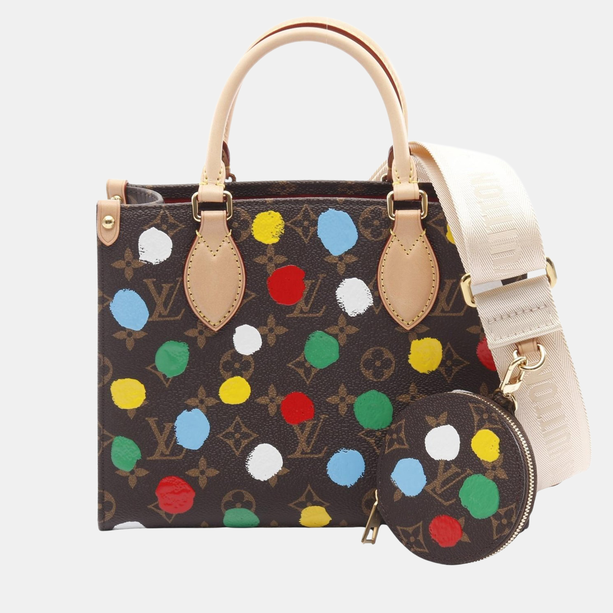 Pre-owned Louis Vuitton On The Go Mm Yayoi Kusama Brown Monogram Canvas Tote Bag