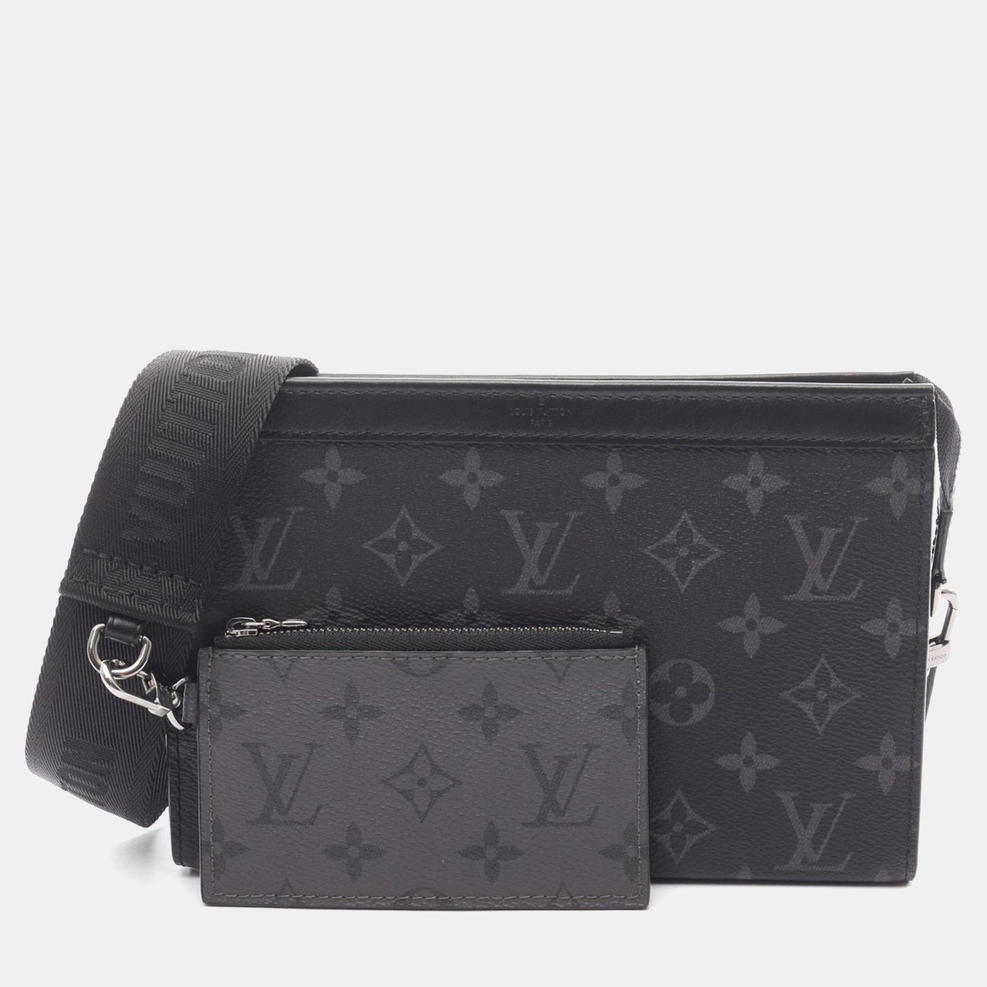 Click to view more detailed imagery on our partner's website Pre-owned Louis Vuitton Gaston Wearable Wallet Monogram Eclipse Canvas Crossbody Bag In Black