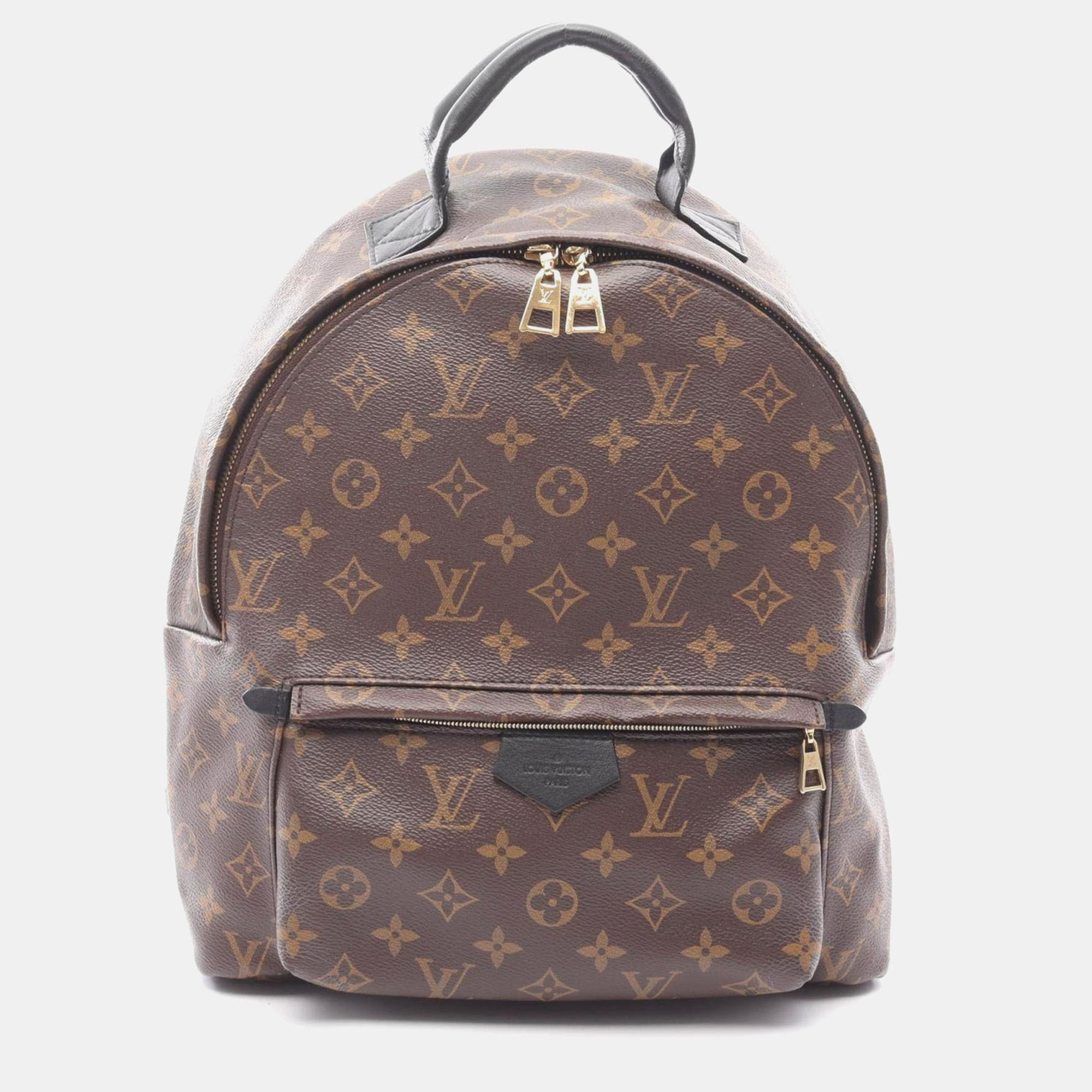 Pre-owned Louis Vuitton Palm Springs Backpack Mm Coated Canvas And Leather Monogram Brown Black