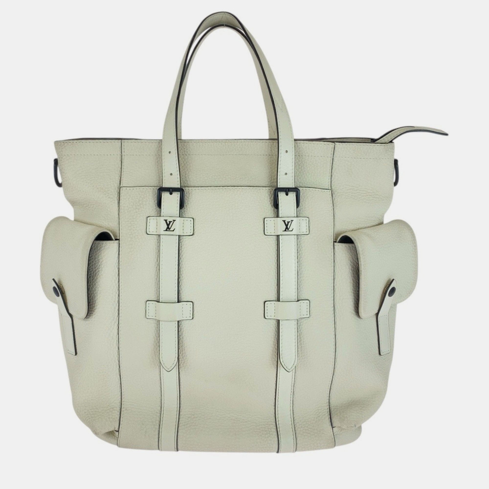 Pre-owned Louis Vuitton Taurillon Christopher Tote In Cream Leather In White